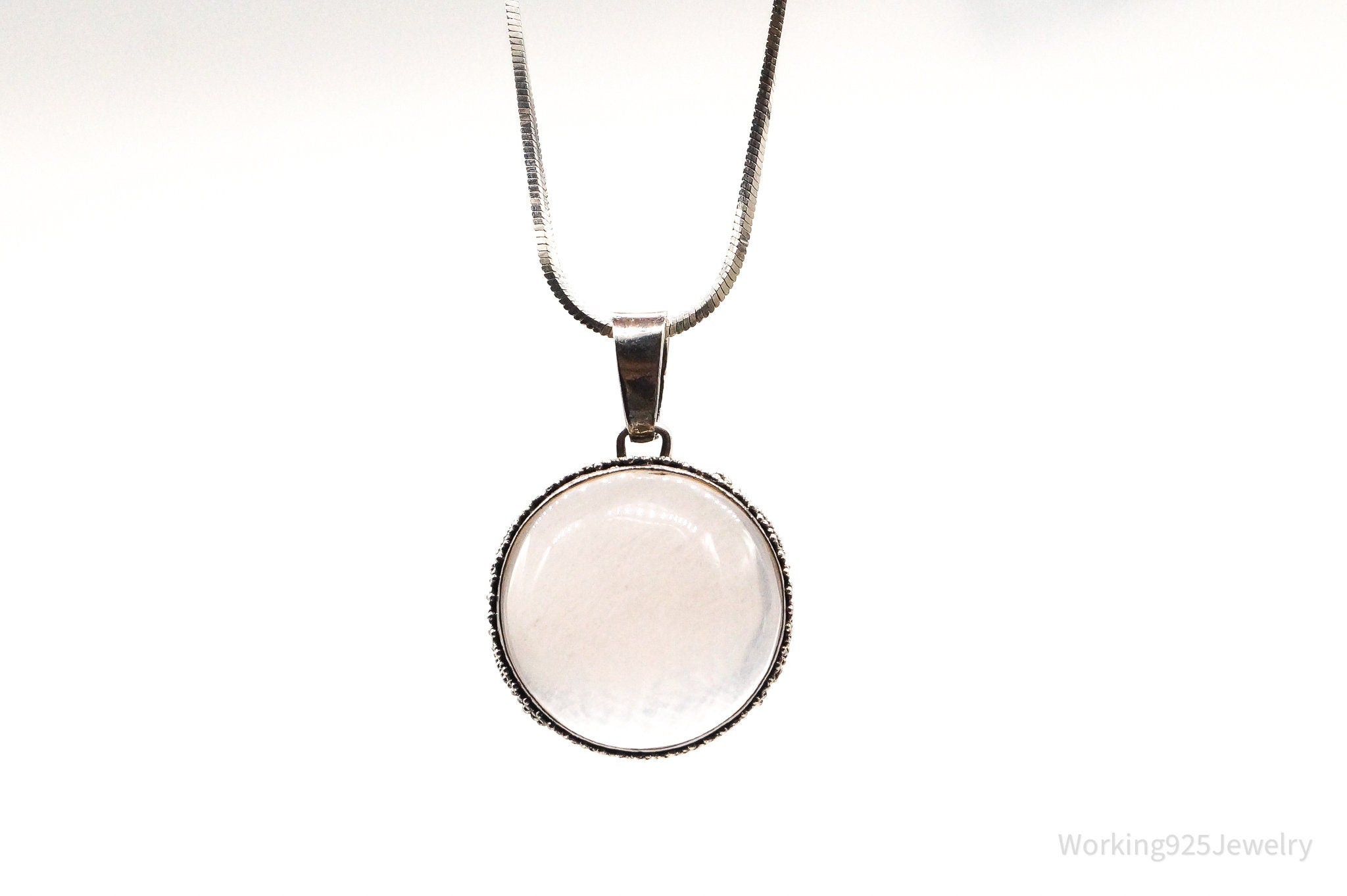 Vintage Large Rose Quartz Sterling Silver Necklace