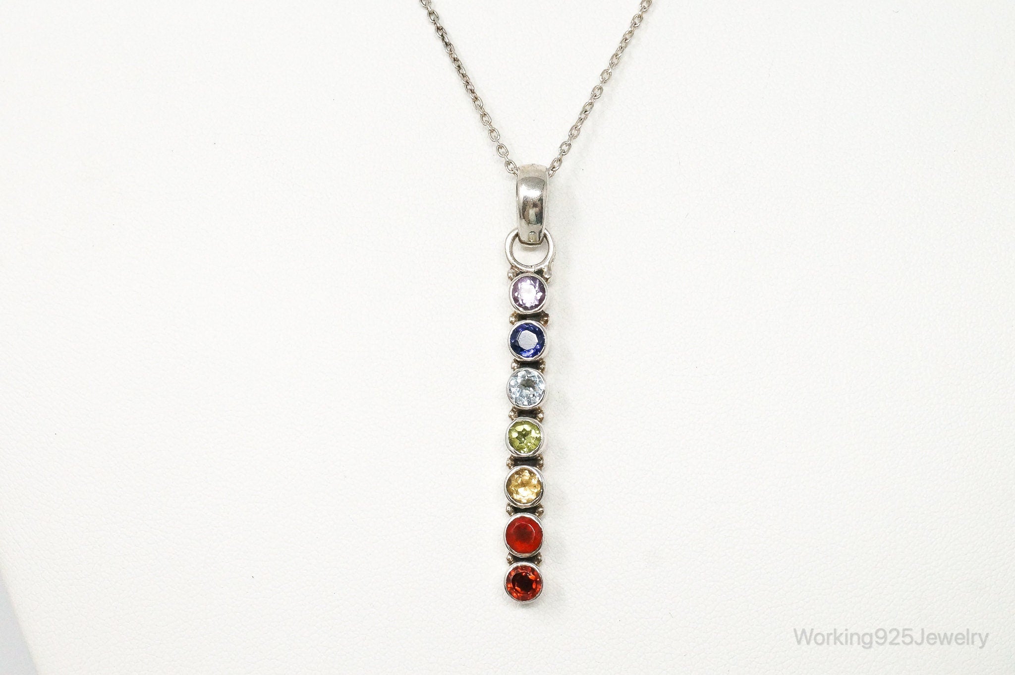 Vintage Multi Gemstone Sterling Silver Necklace