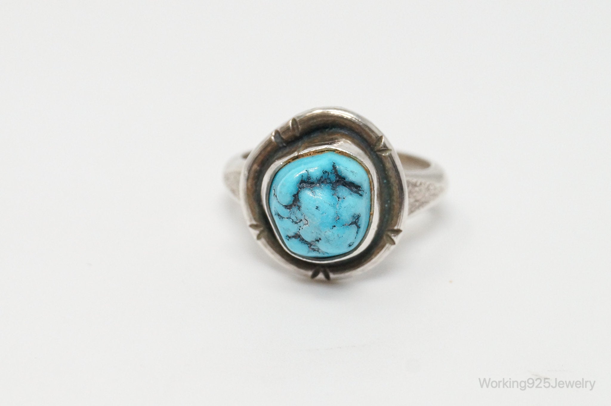 Vintage Native American Turquoise Unsigned Sterling Silver Ring - SZ 4.5