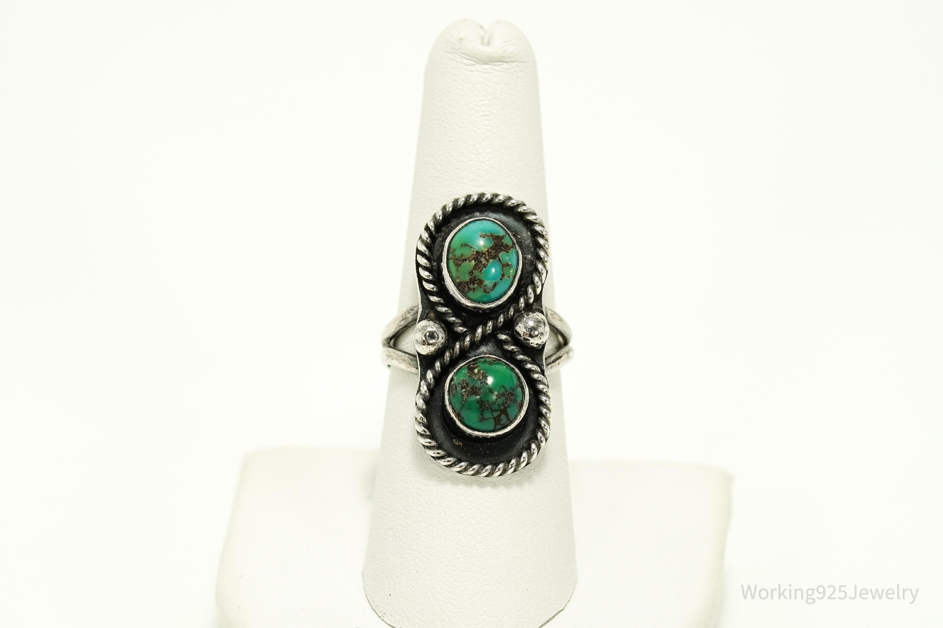 Vintage Native American Turquoise Silver Ring - Size 8.25