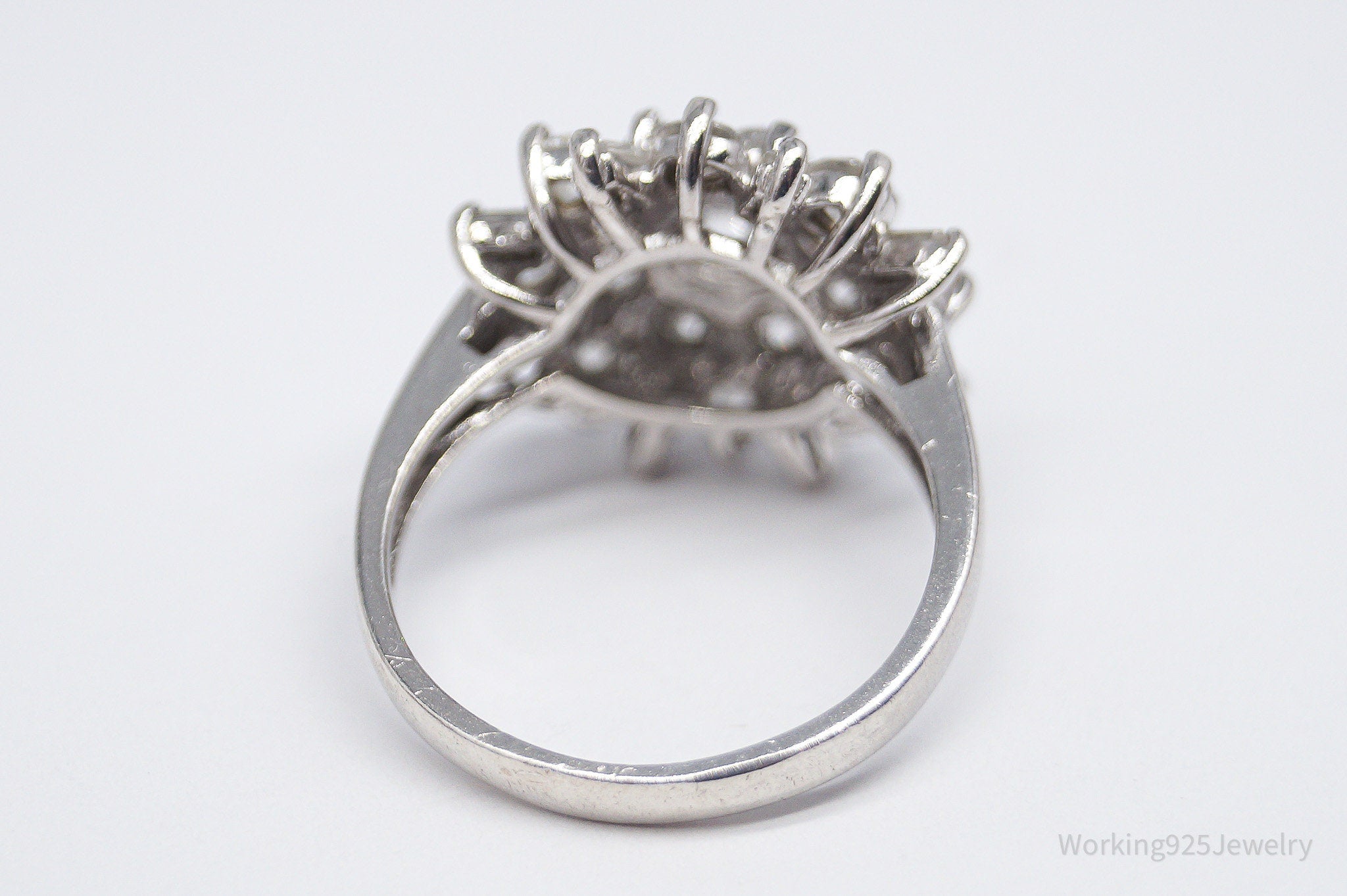 Vintage Ballerina Cluster Cubic Zirconia Sterling Silver Ring - Size 7.25