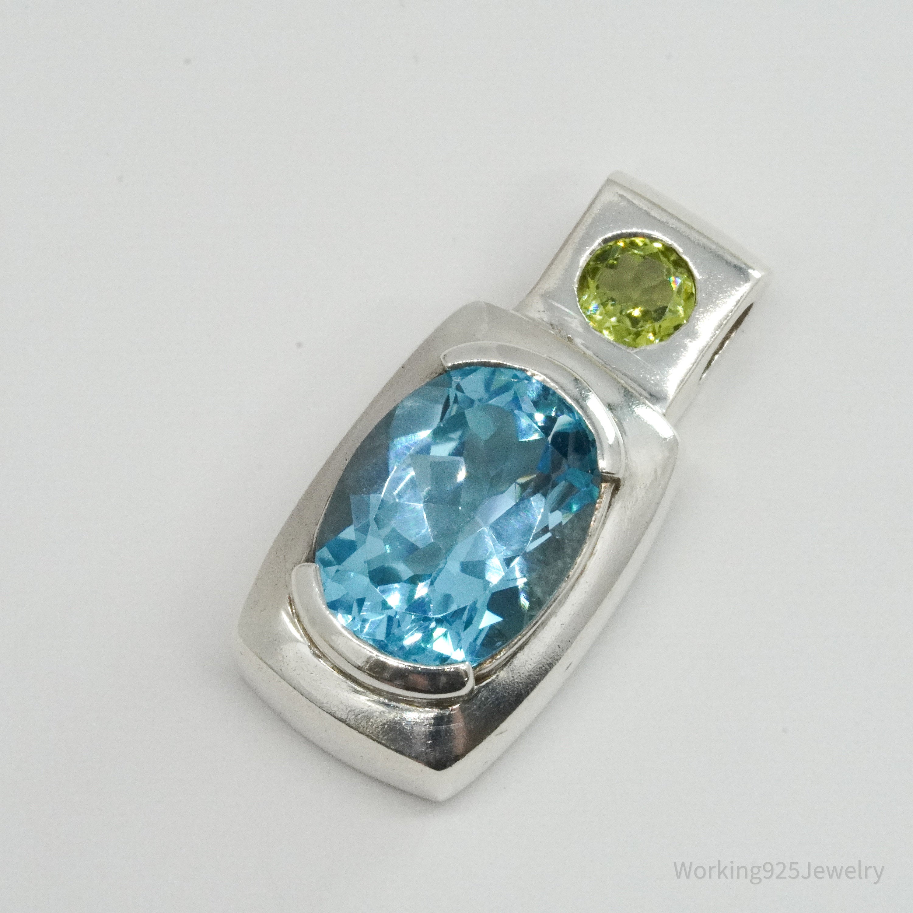 Vintage Blue Topaz & Peridot Sterling Silver Necklace Pendant