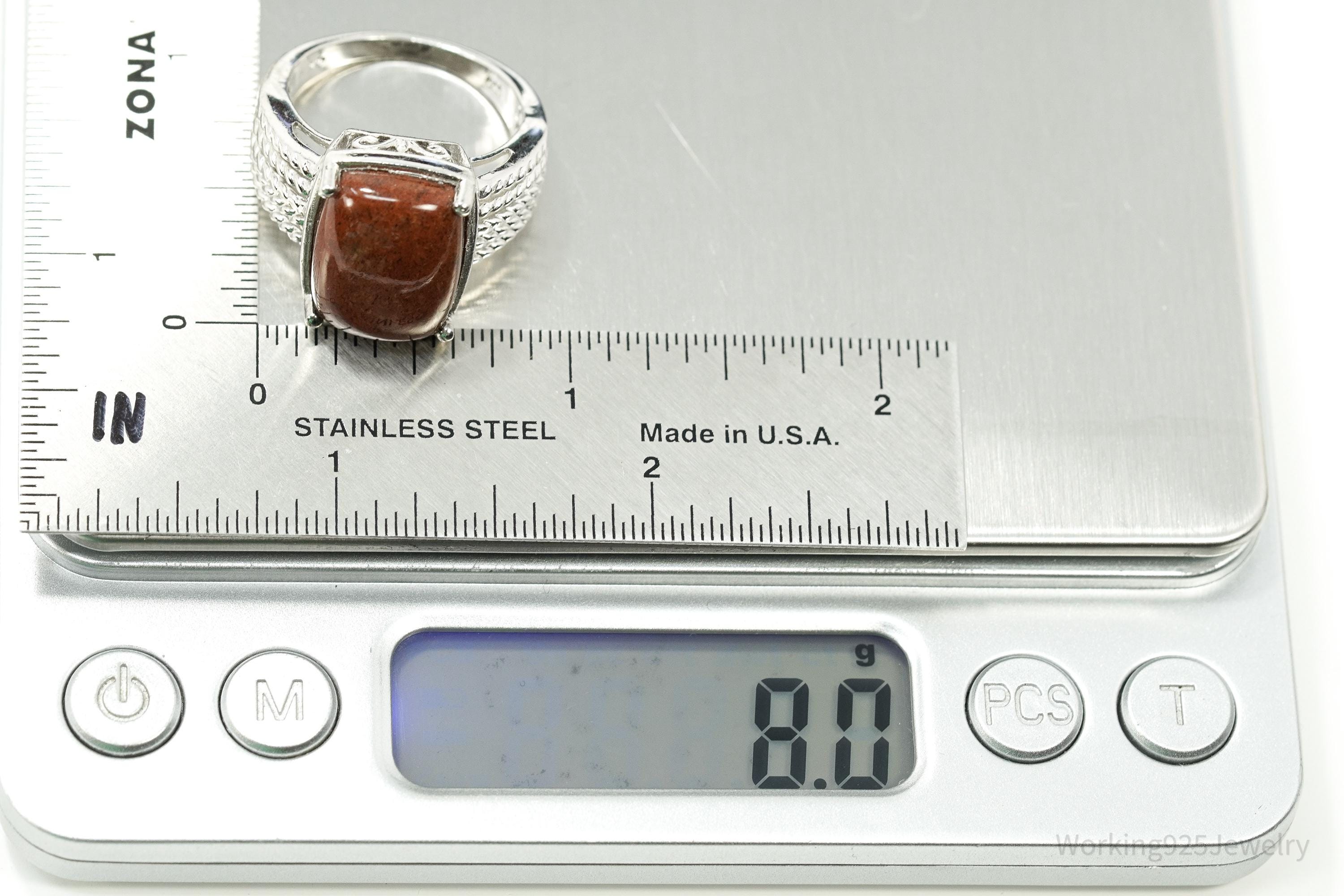 Vintage Karis Sterling Silver Ring • Brown Jasper Cabochon Size 9