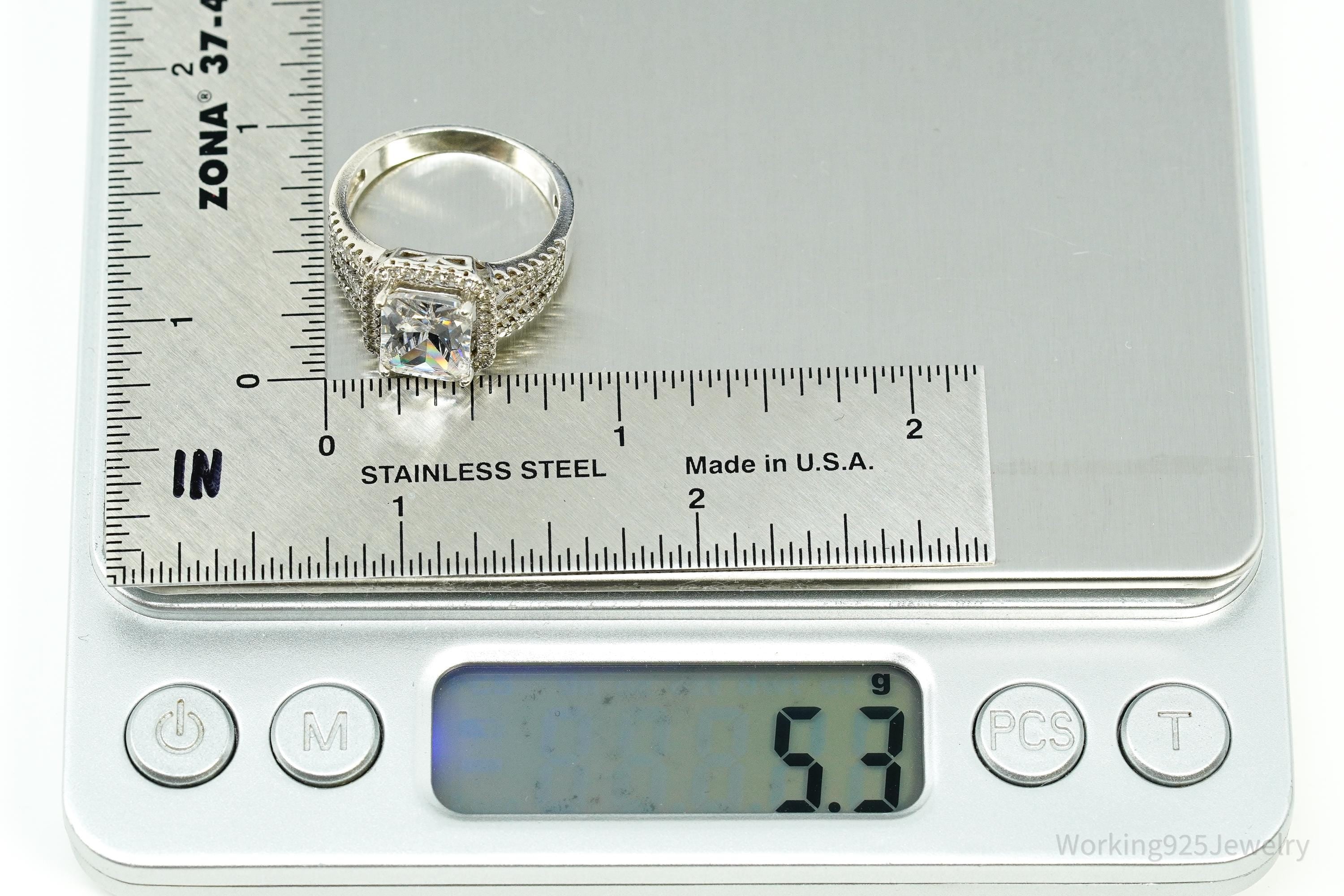 Vintage Cubic Zirconia Sterling Silver Ring Size 8.25