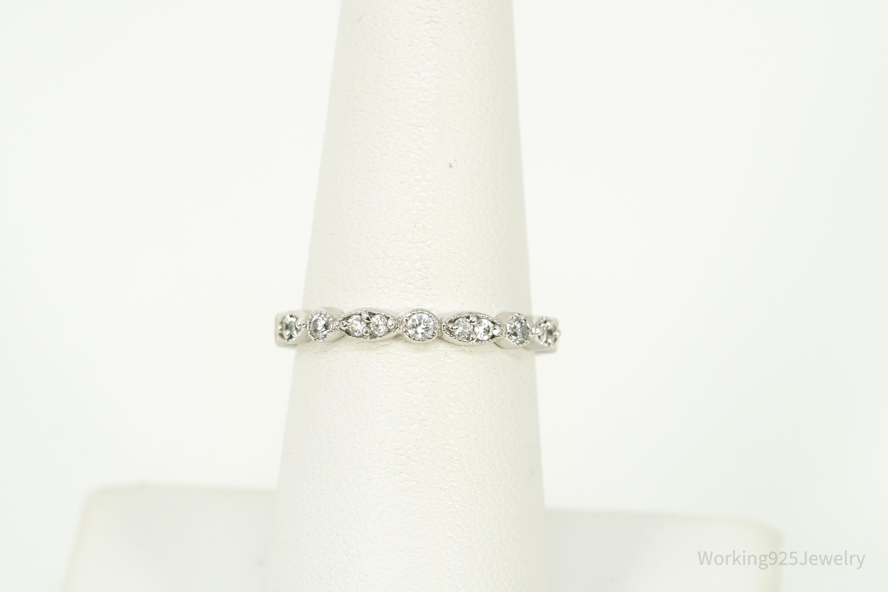 Vintage Cubic Zirconia Sterling Silver Band Ring - Size 6.75