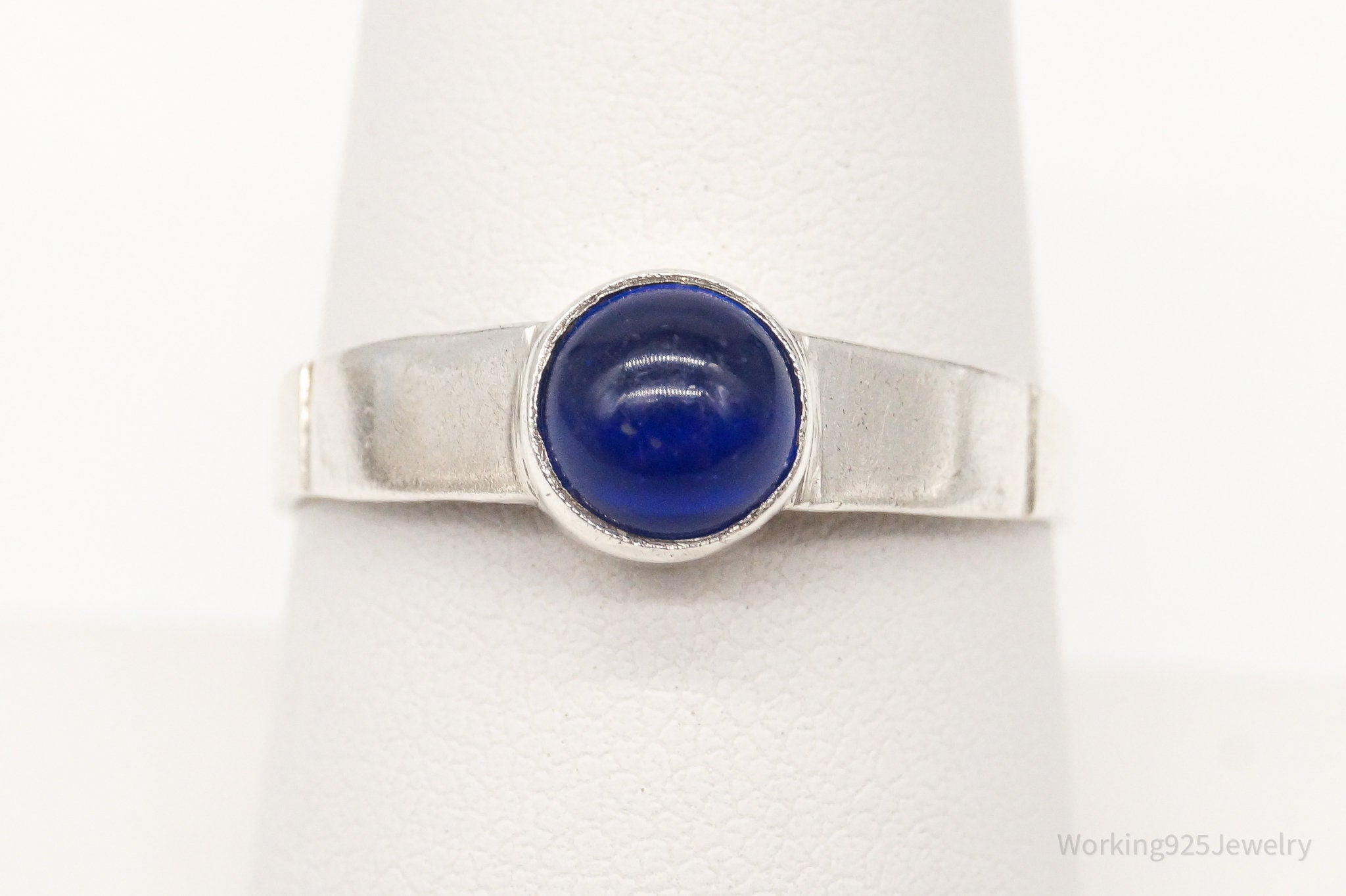 Vintage Modernist Blue Glass 835 Silver Ring - Size 8.5