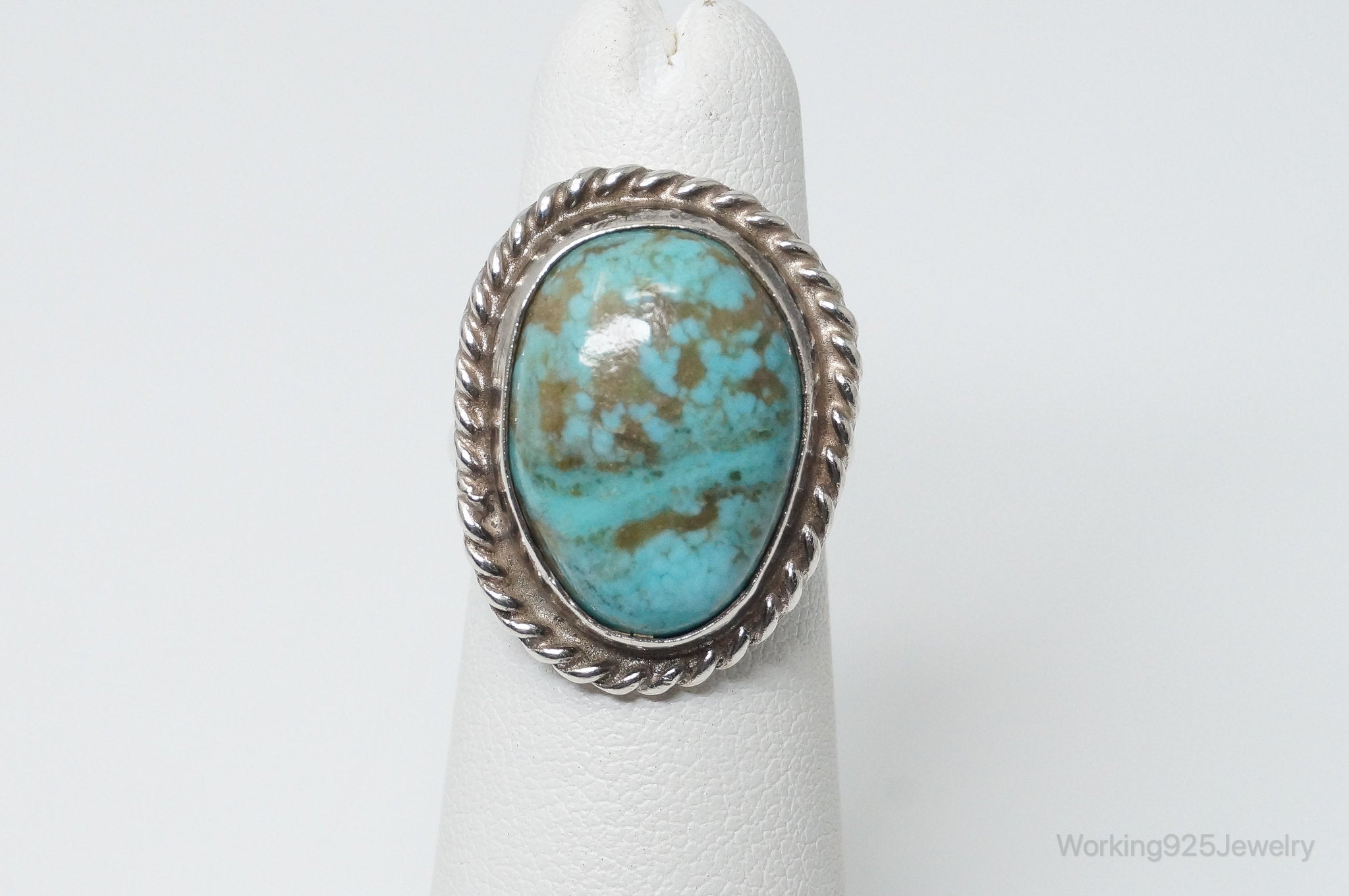 Vintage Native American Turquoise Unsigned Sterling Silver Ring - SZ 4.25