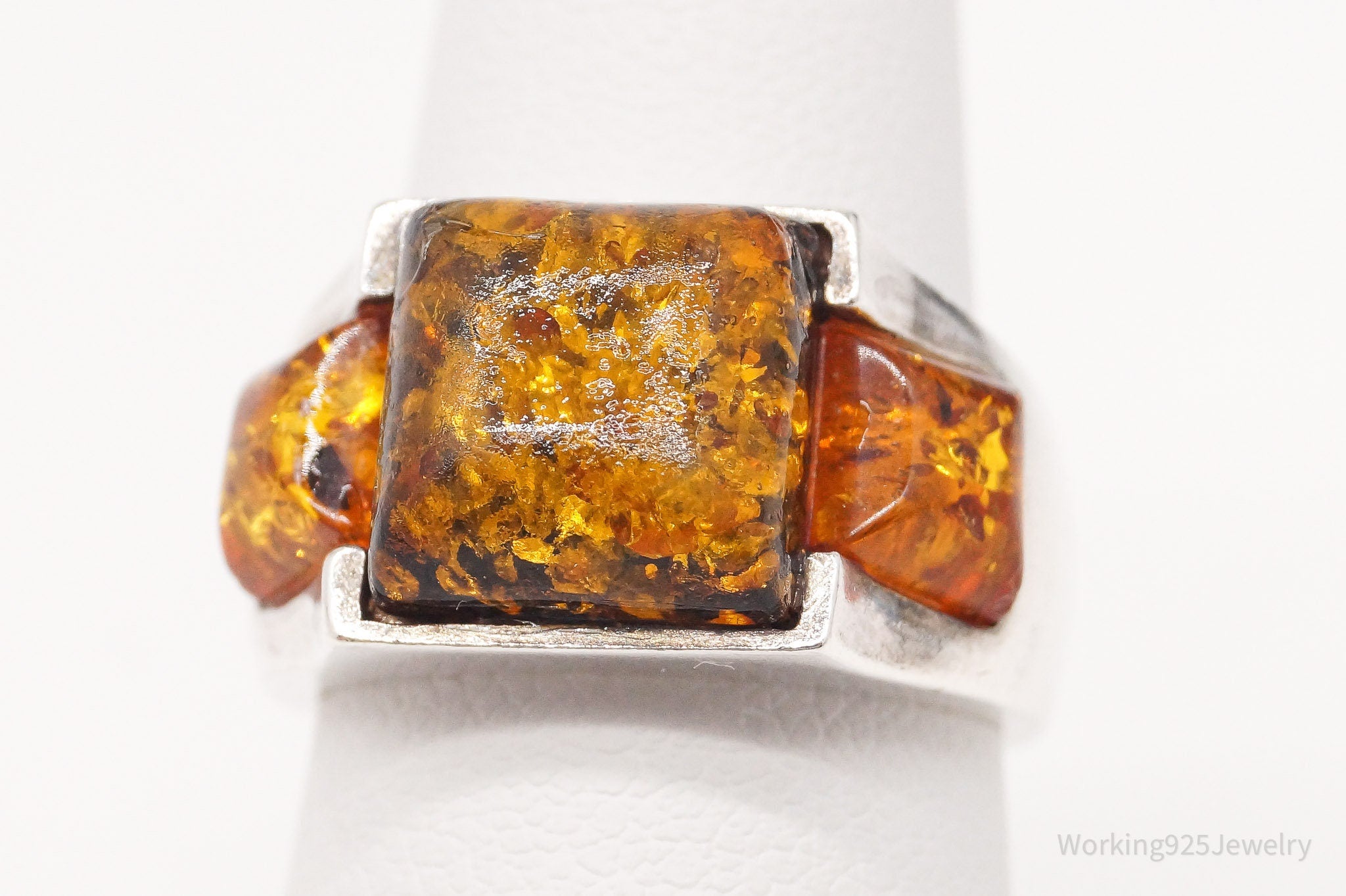 Vintage Amber Sterling Silver Ring - Size 6