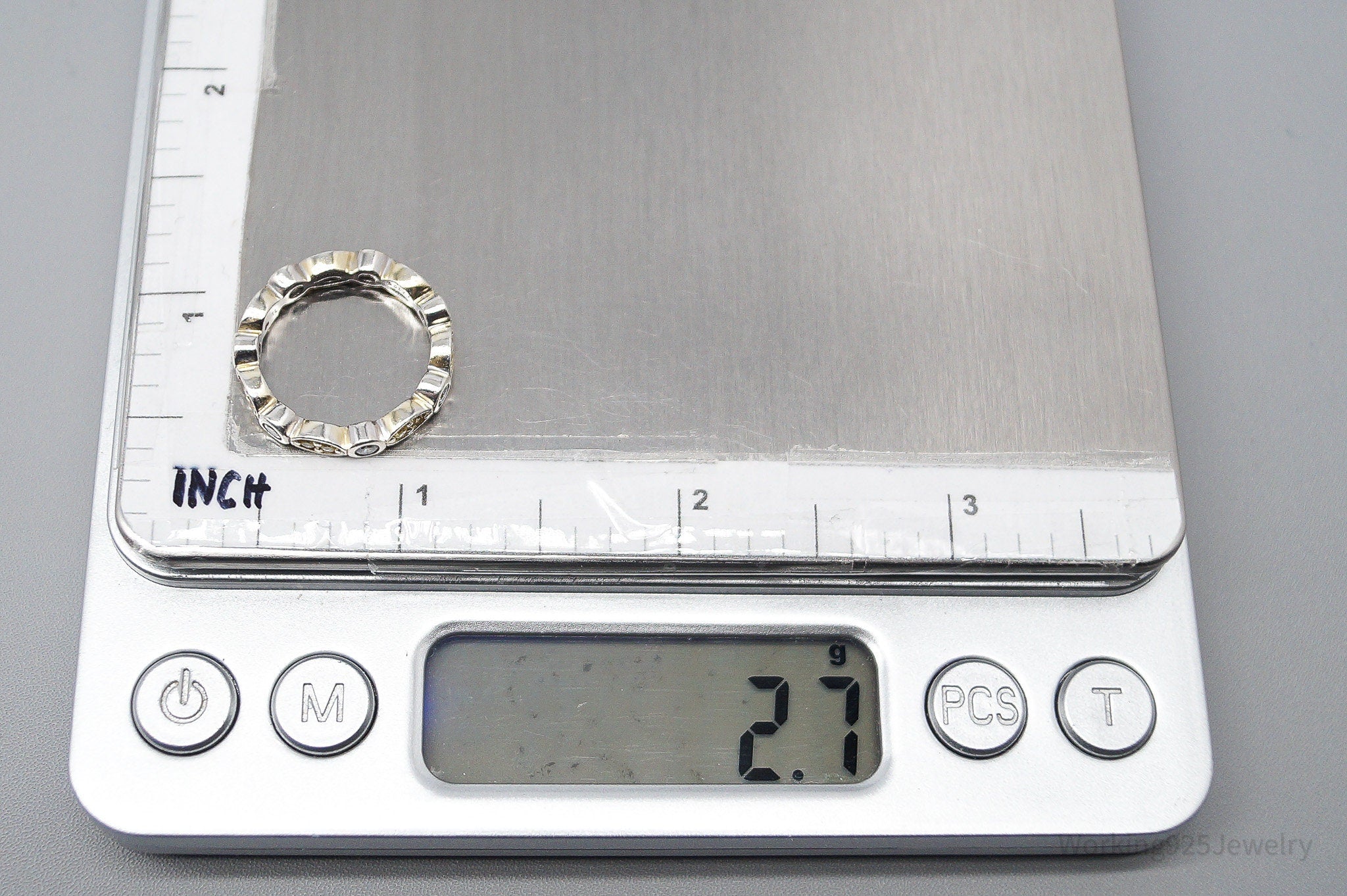 Vintage Yellow & White Cubic Zirconia Sterling Silver Ring- Size 5