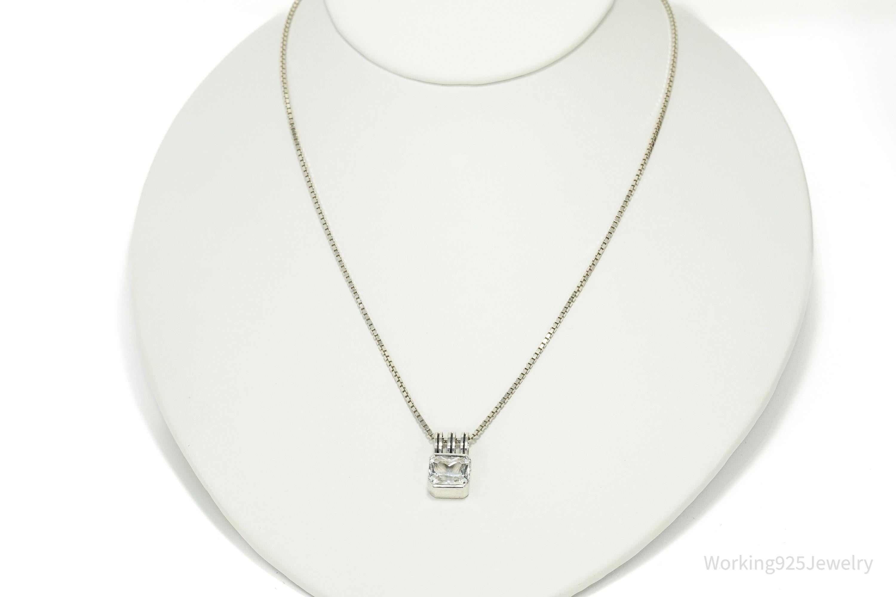 Vintage White Sapphire Sterling Silver Necklace 18"