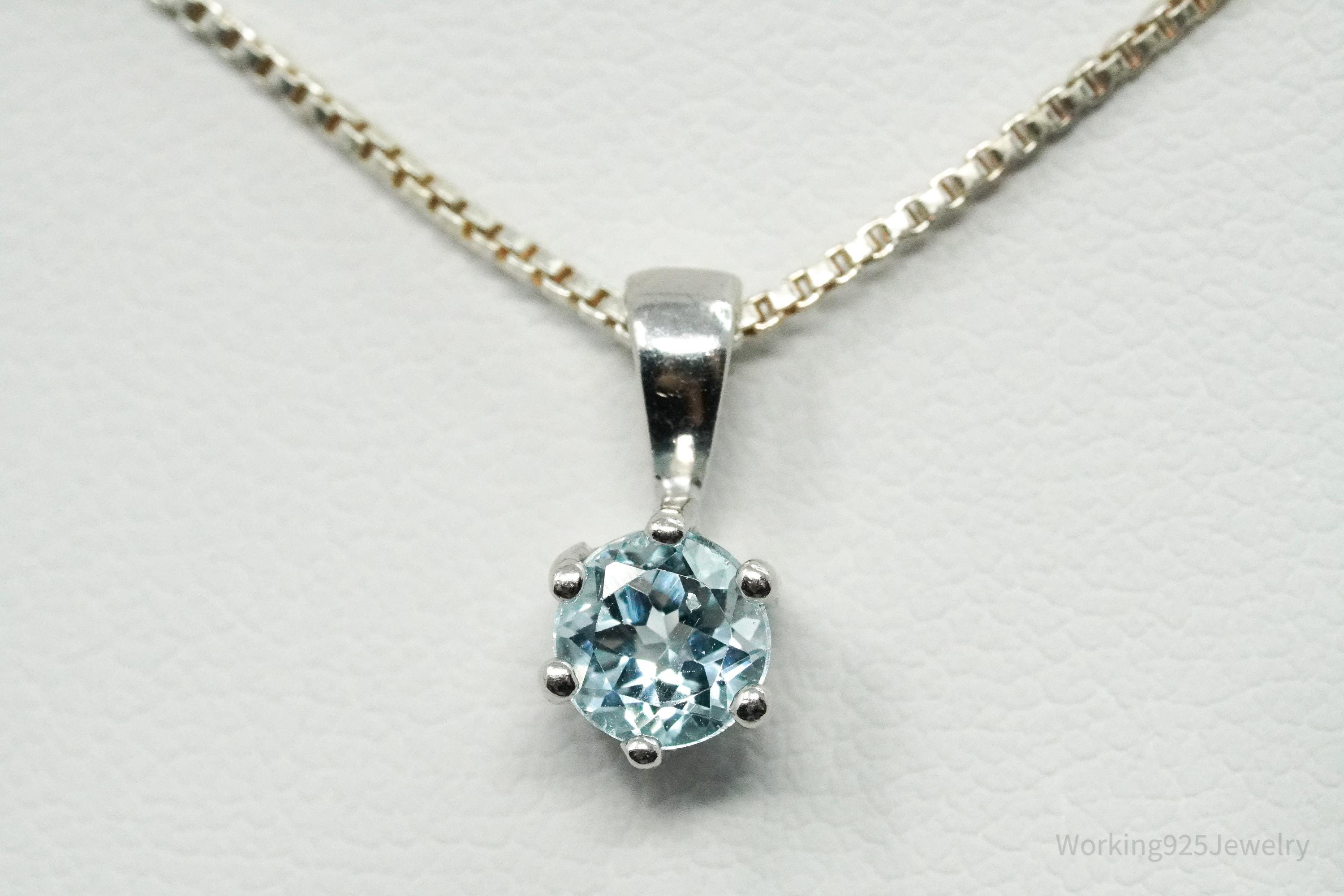 Vintage RJ Blue Topaz Sterling Silver Necklace 18"