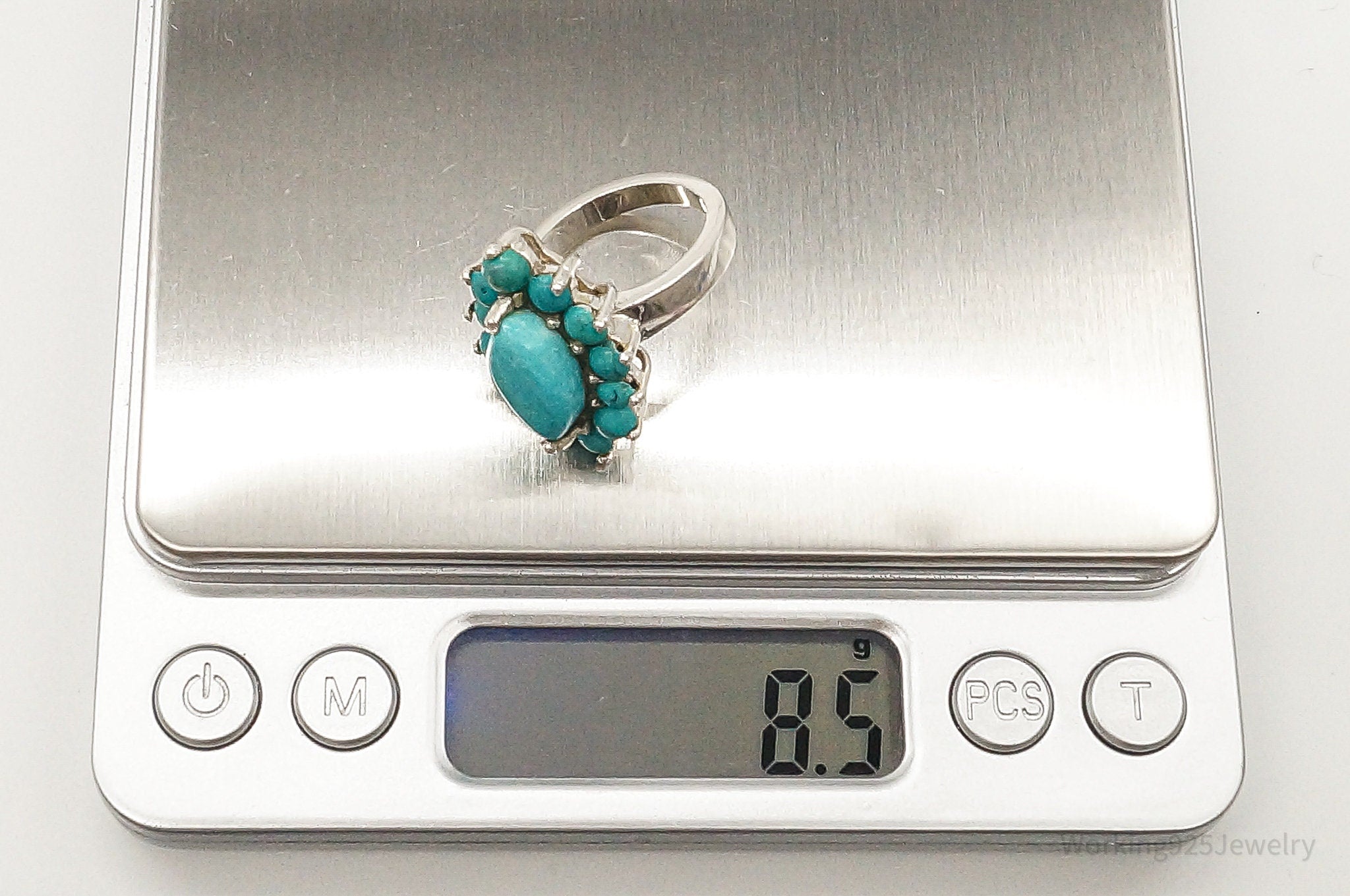 Vintage Southwestern Style Turquoise Sterling Silver Ring - Size 6.25