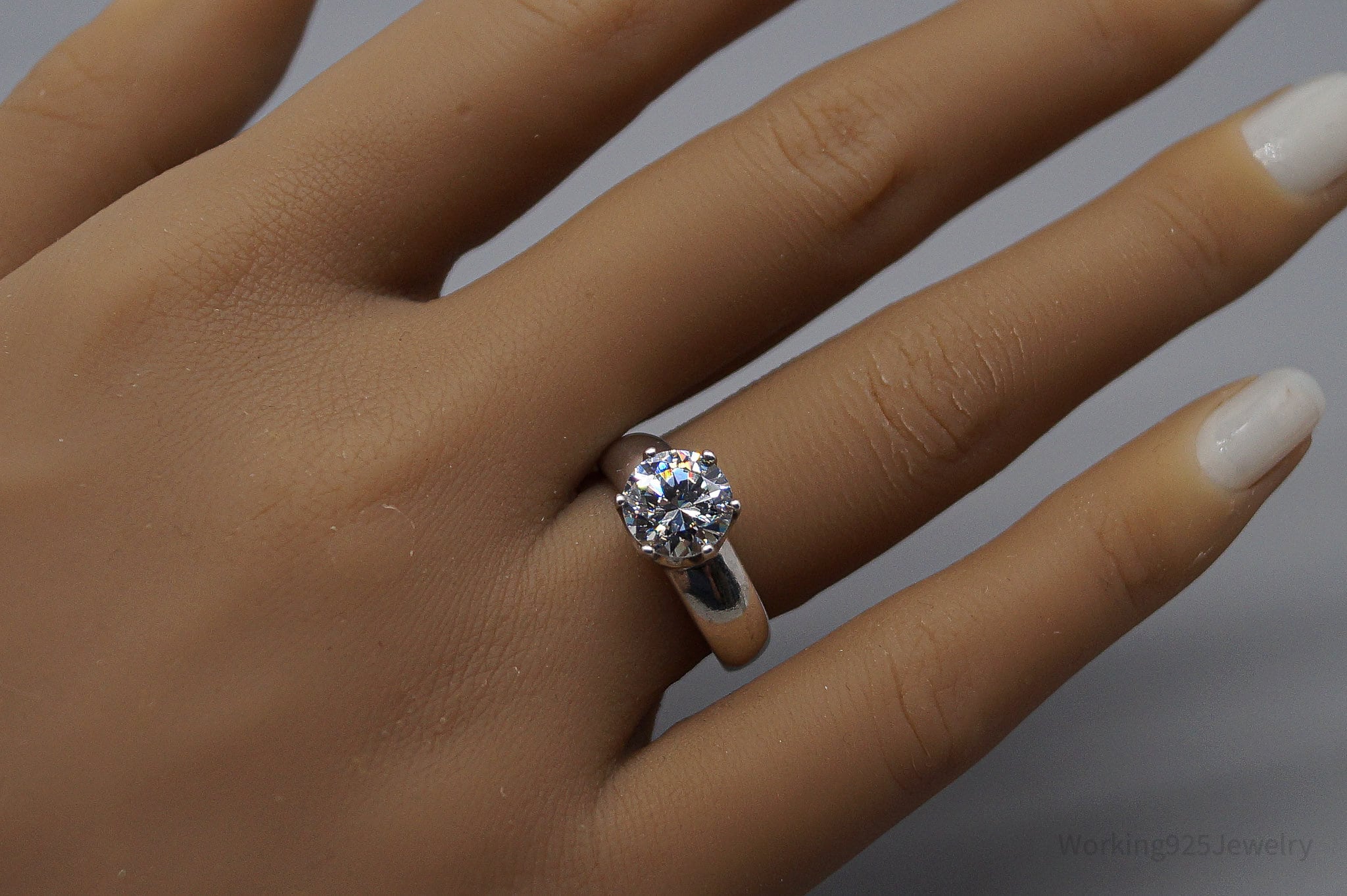 Vintage Large Cubic Zirconia Sterling Silver Polish Ring - Size 7.75