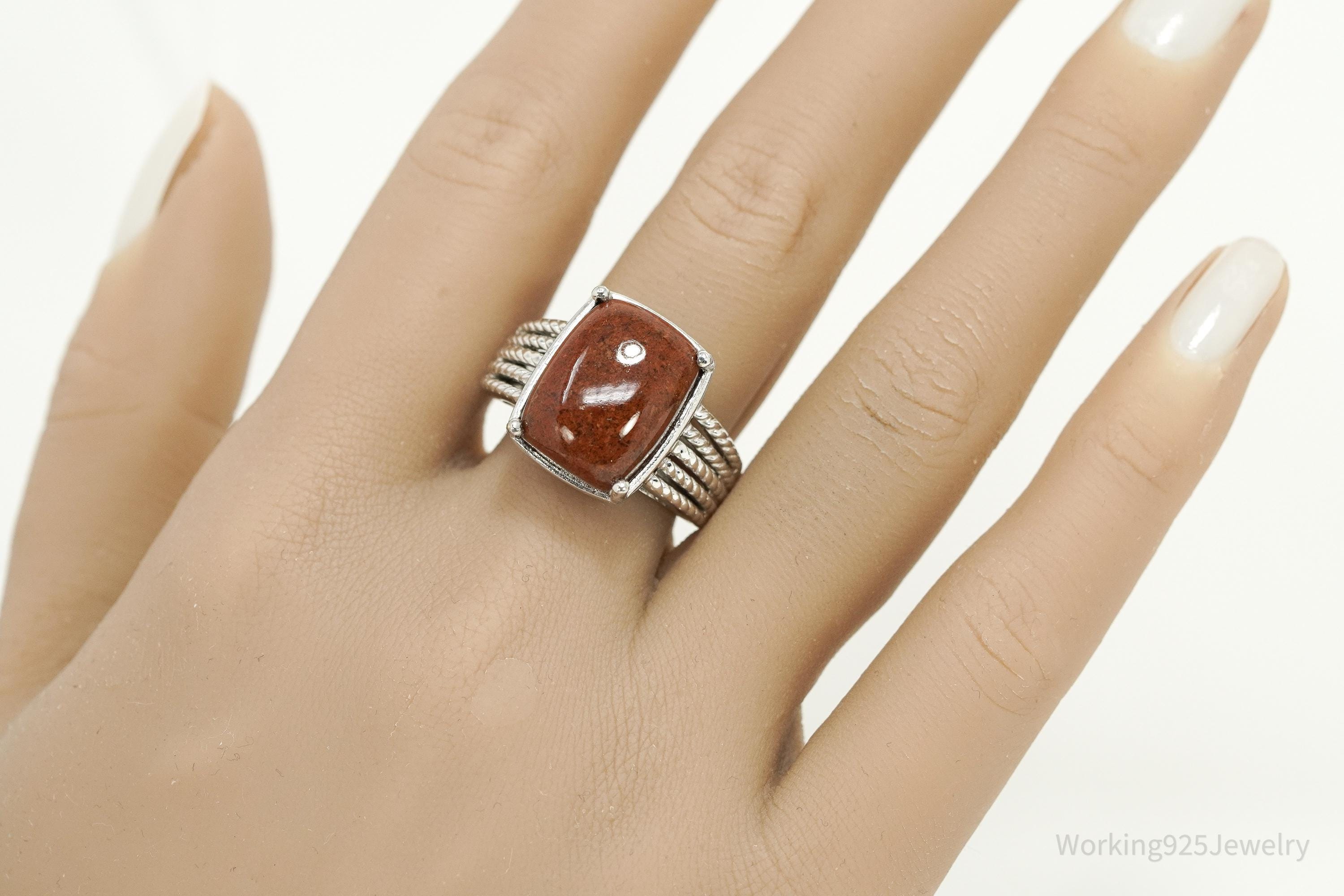 Vintage Karis Sterling Silver Ring • Brown Jasper Cabochon Size 9