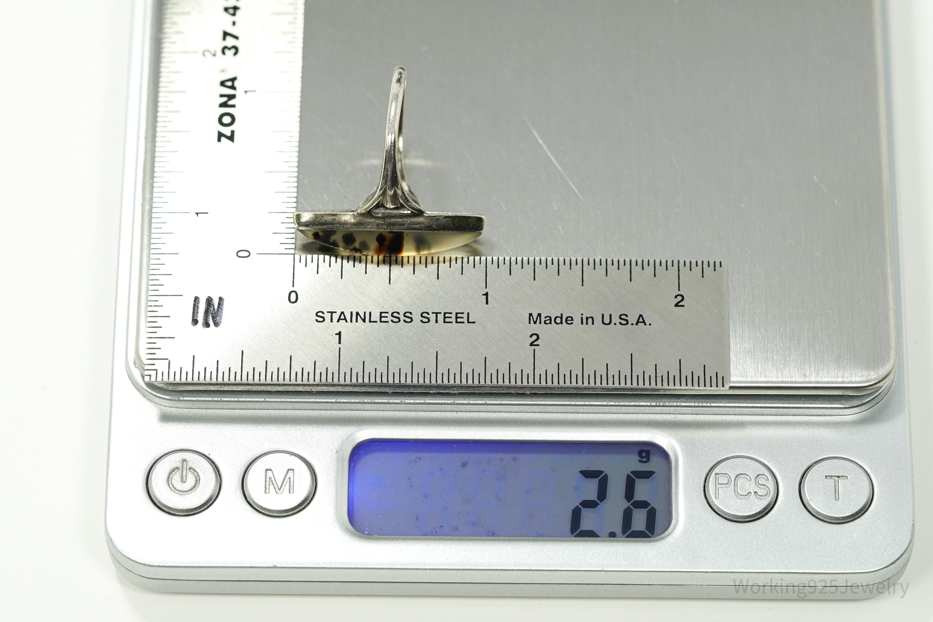 Antique Agate Silver Ring Size 7.75