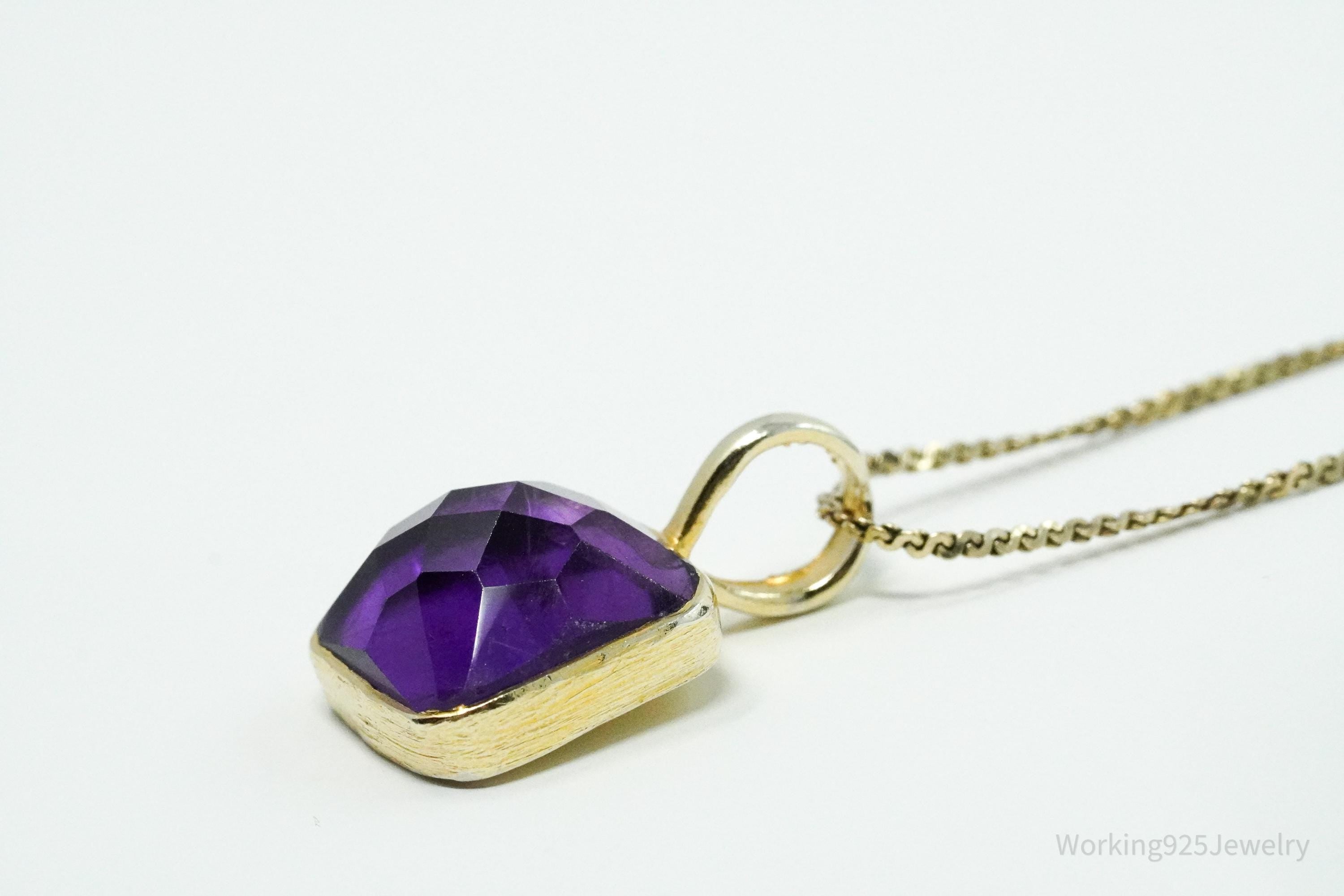 Vintage Amethyst Gold Washed Sterling Silver Necklace 18"