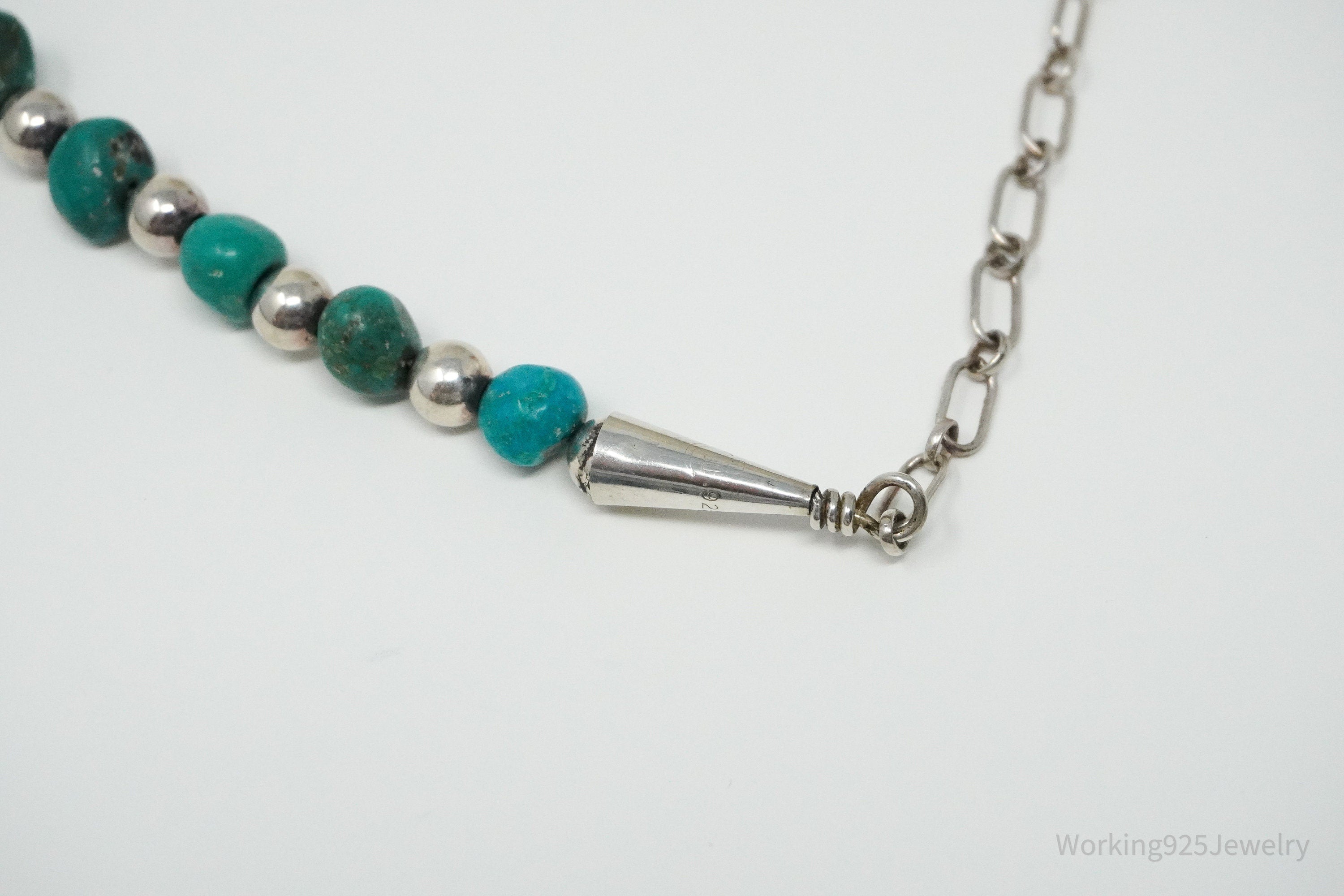 Vintage Designer Carolyn Pollack Relios Turquoise Bead Sterling Silver Necklace 20"