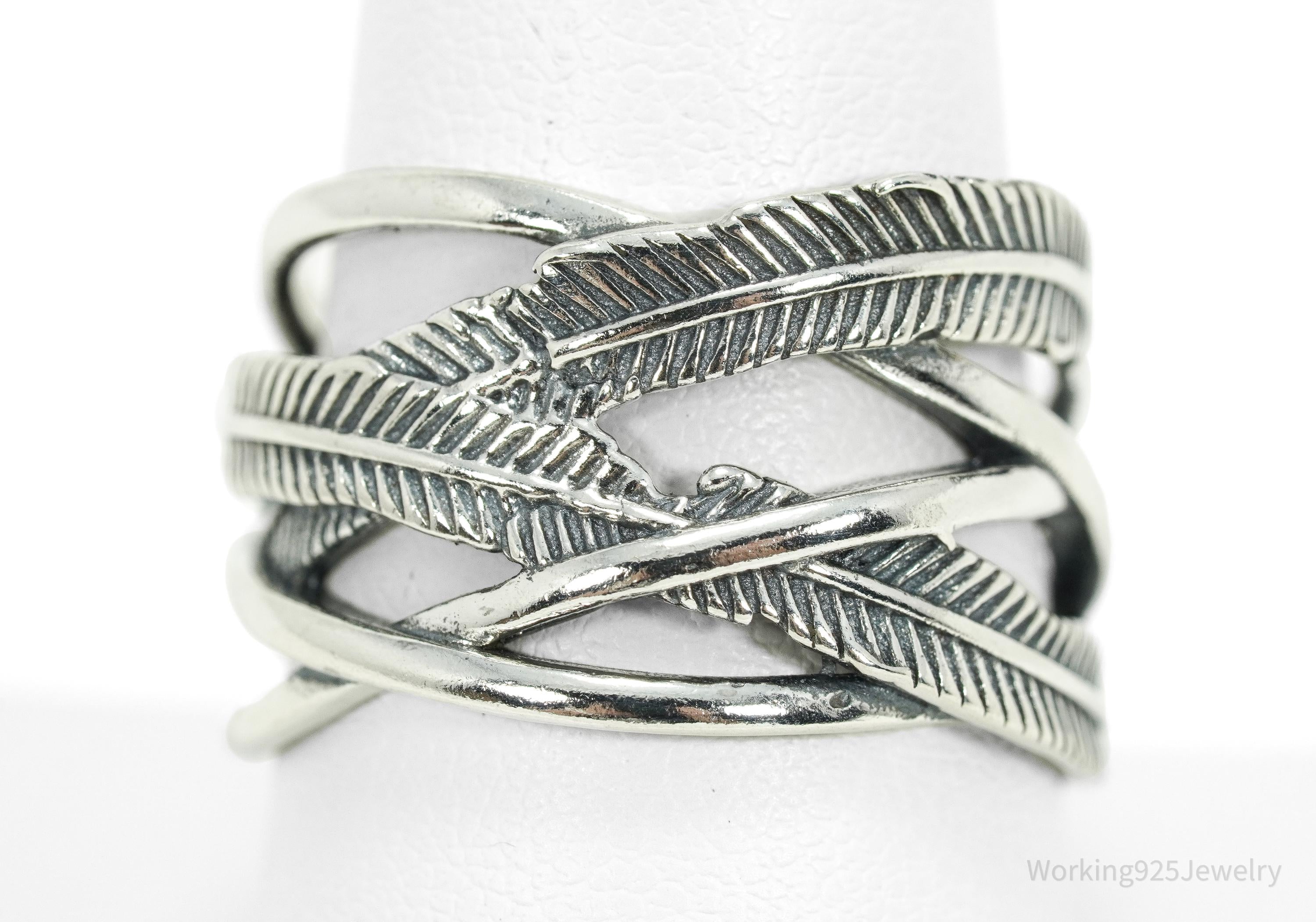 Vintage Feather Wrap Southwestern Sterling Silver Ring - Size 9.25 Adjustable