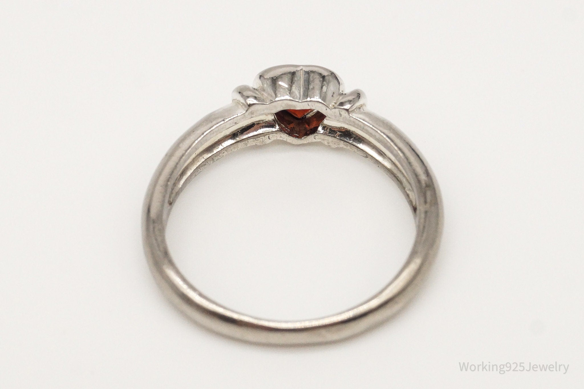 Vintage FAS Garnet Rhodium Plate Over Sterling Silver Ring - Size 7.5