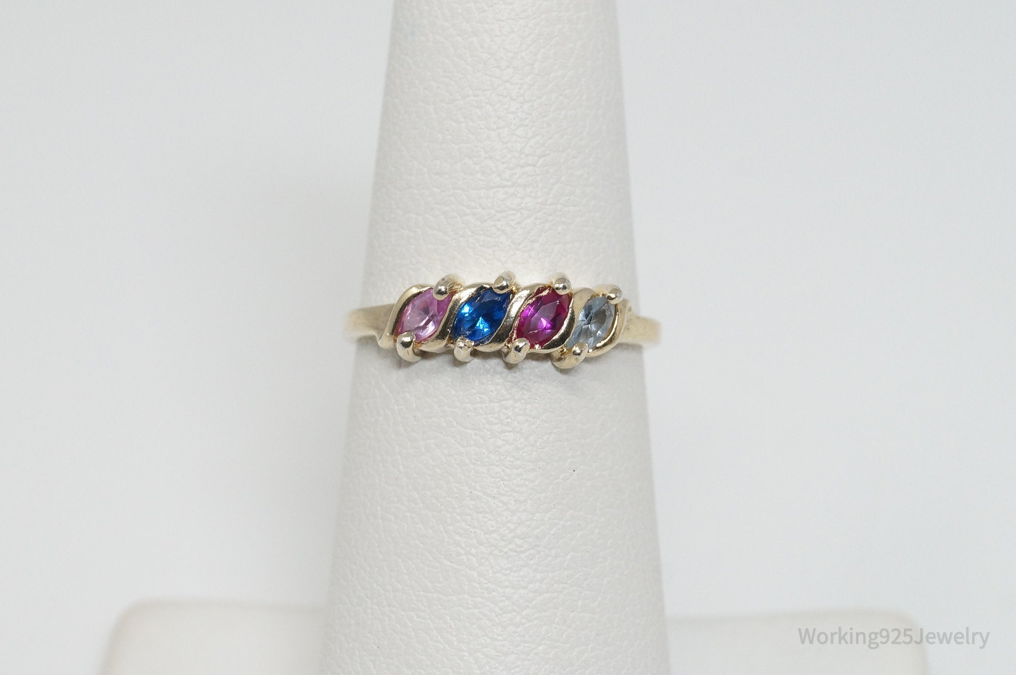 Vintage Multi Gem Gold Vermeil Sterling Silver Ring - Sz 5.75