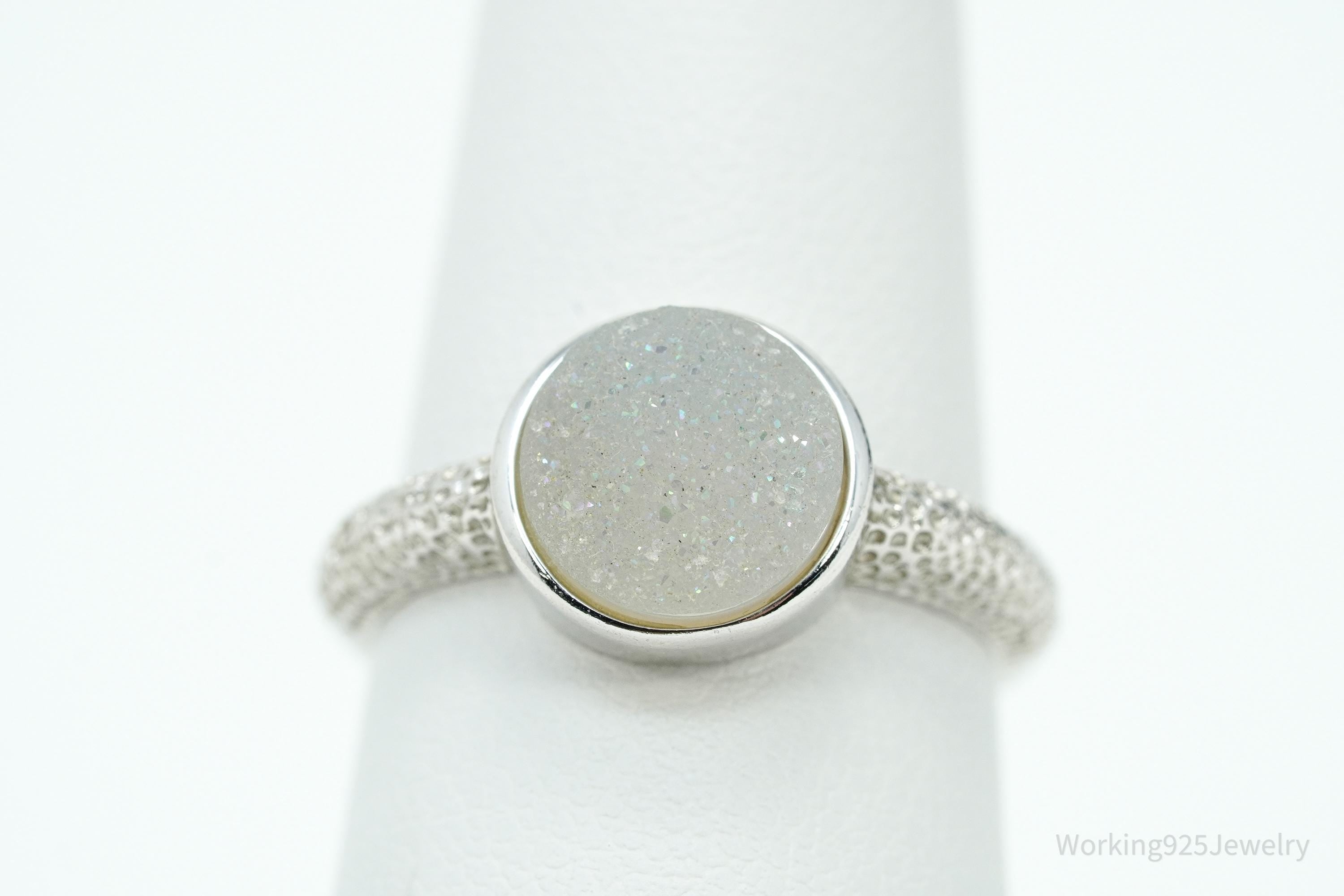 Vintage Druzy Quartz Sterling Silver Ring - Size 7.25