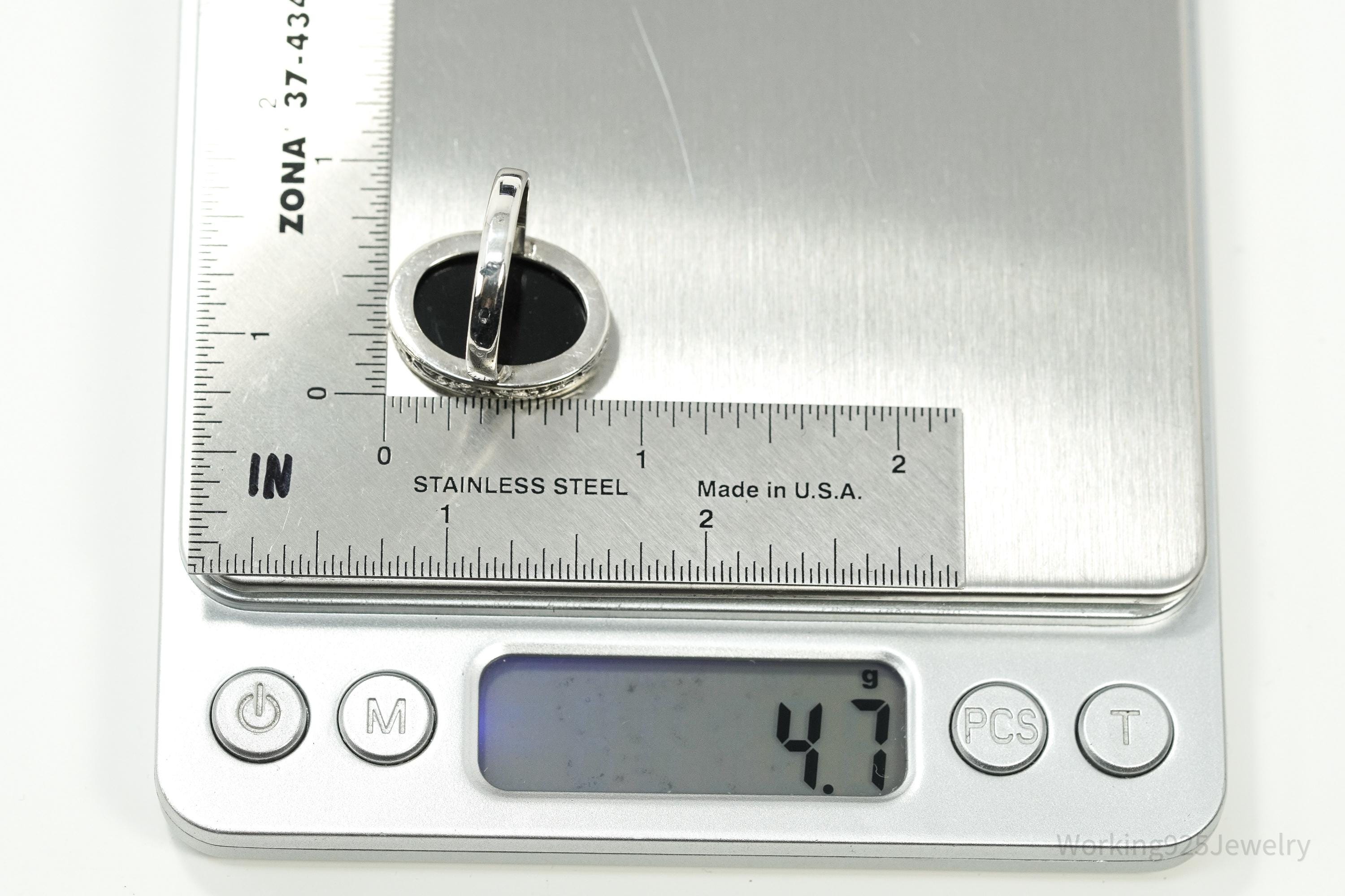 Vintage Sterling Silver Statement Ring • Large Paua Abalone Shell Inlay Size 9