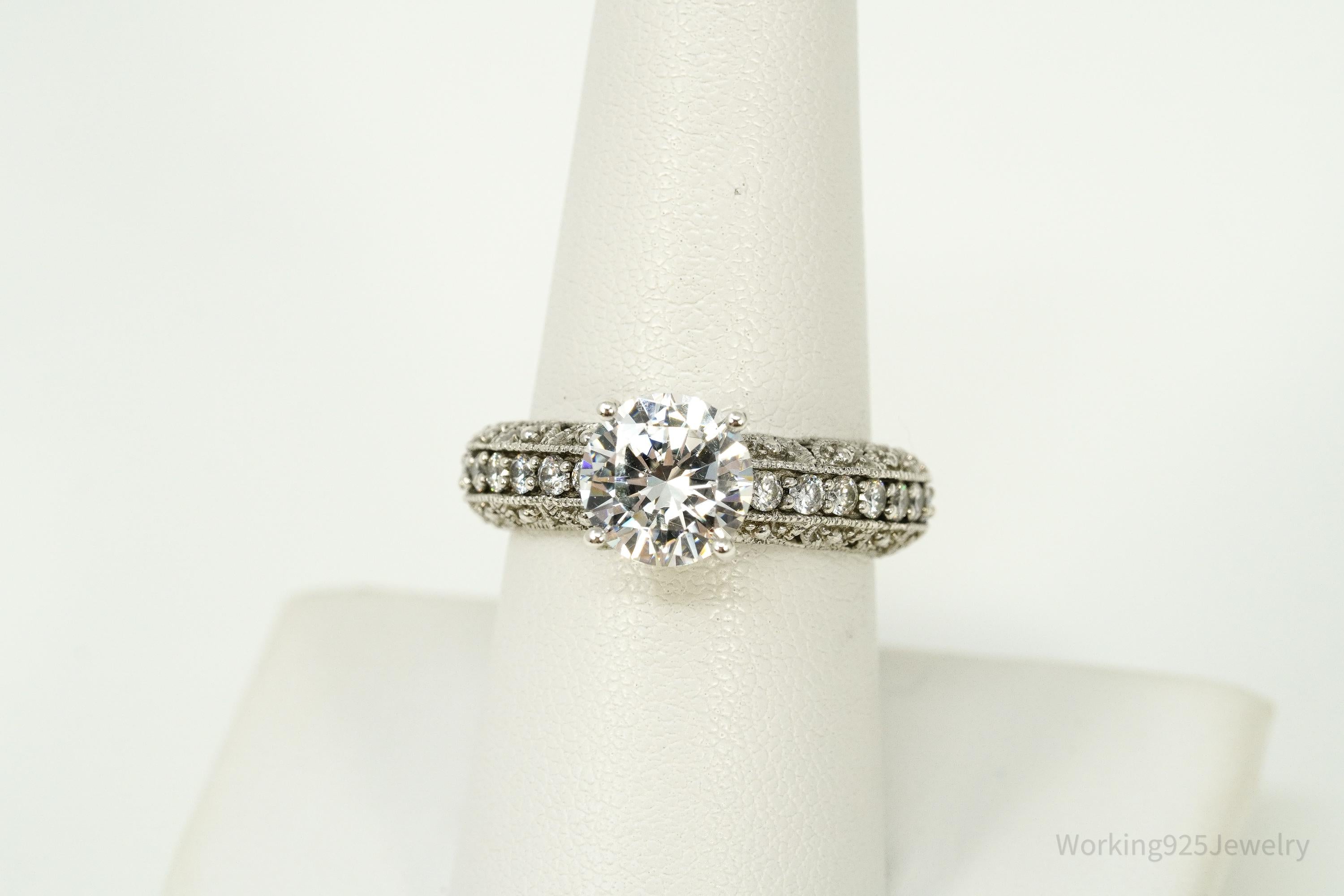 Vintage Cubic Zirconia Sterling Silver Ring - Size 8