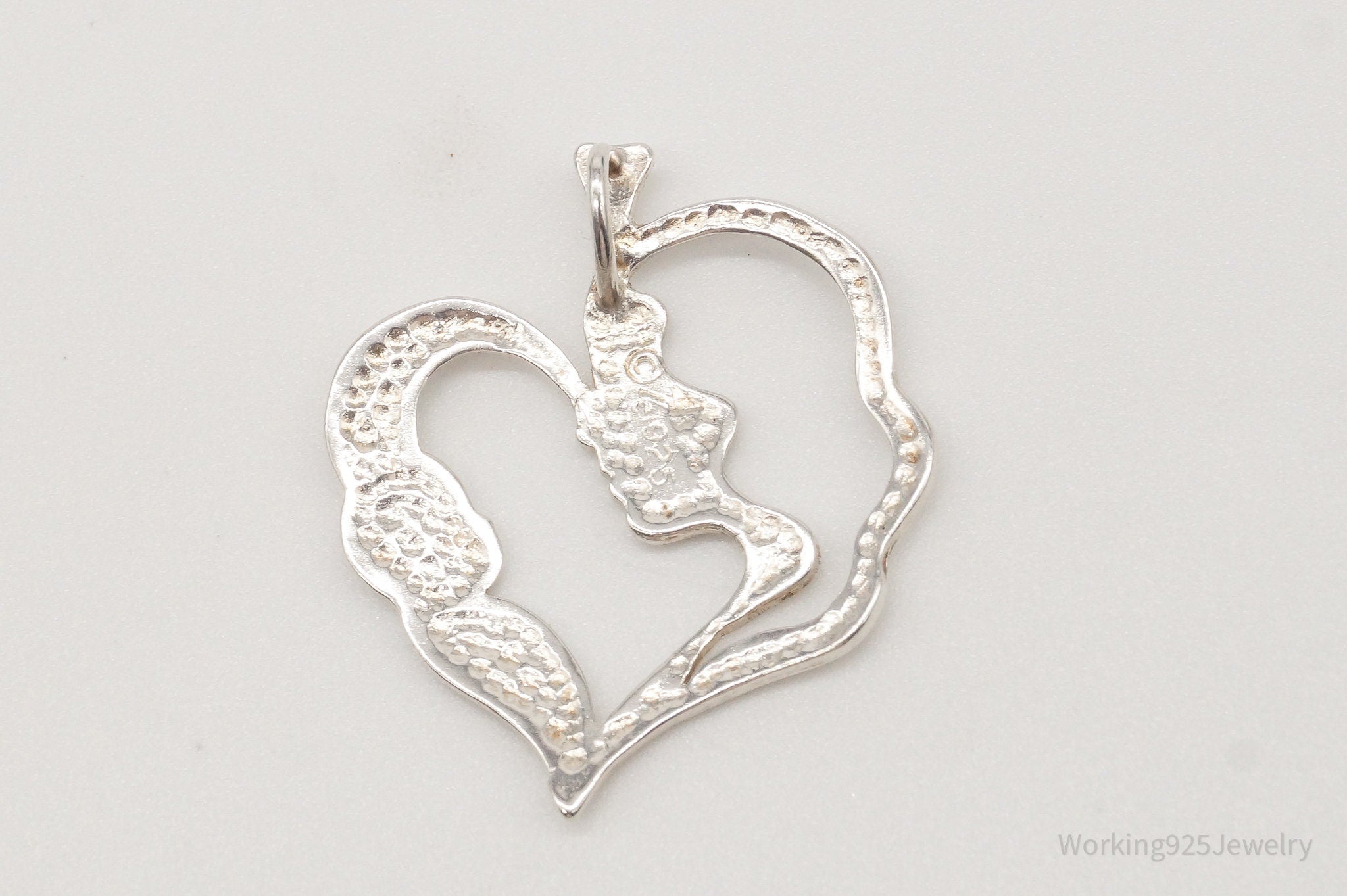 Vintage Mother And Child Sterling Silver Heart Pendant