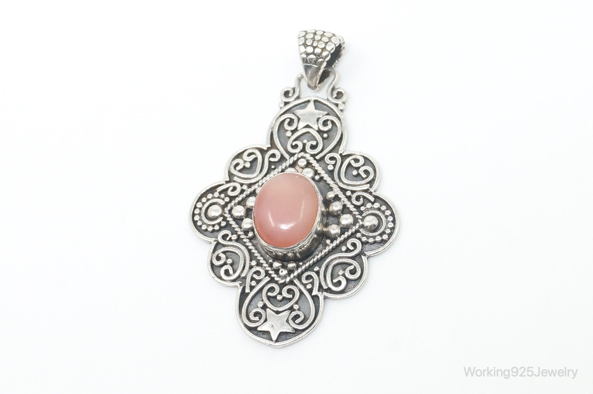 Vintage Pink Gemstone Bali Style Sterling Silver Dangle Pendant