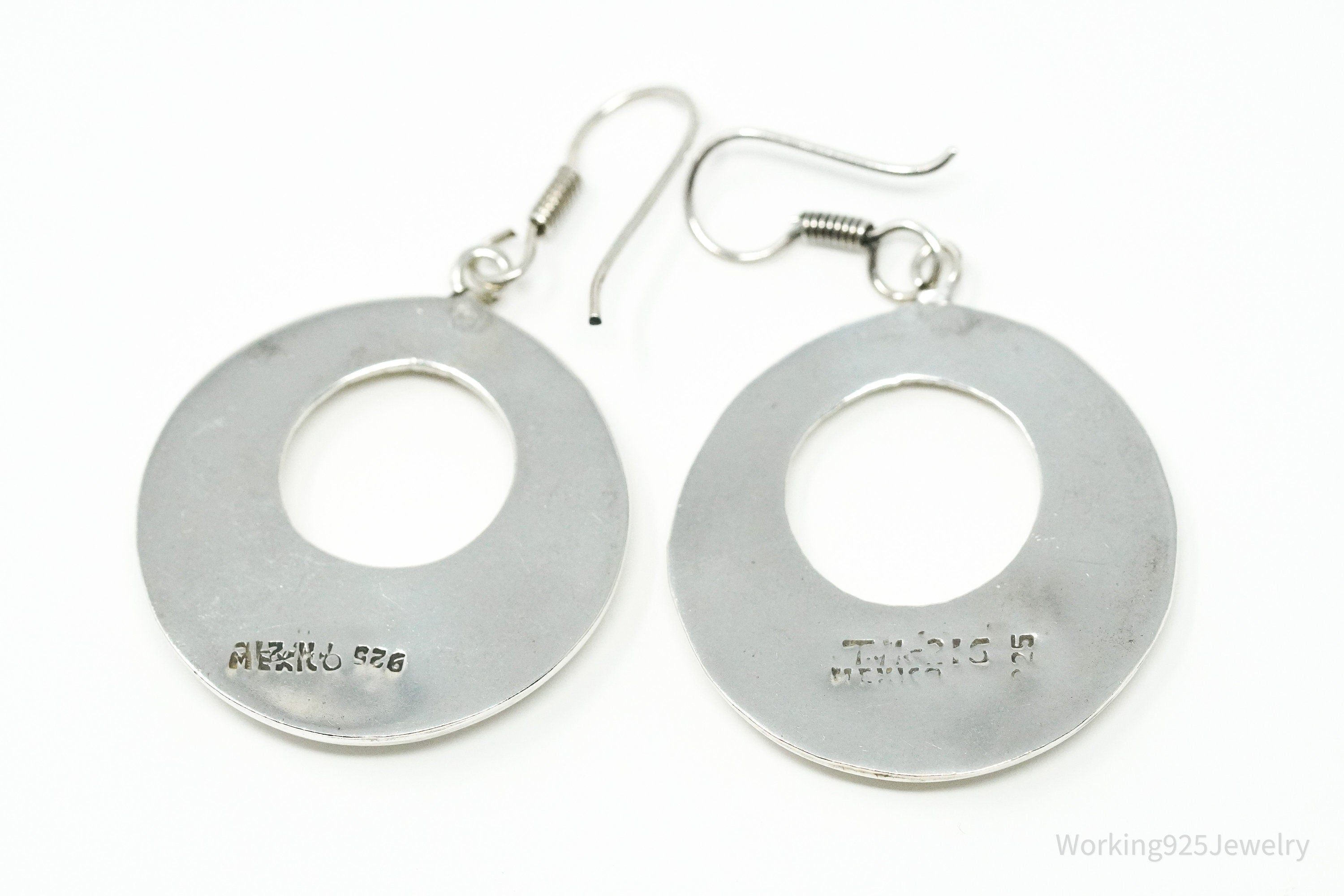 Vintage Taxco Mexico Onyx Inlay Sterling Silver Earrings 2"