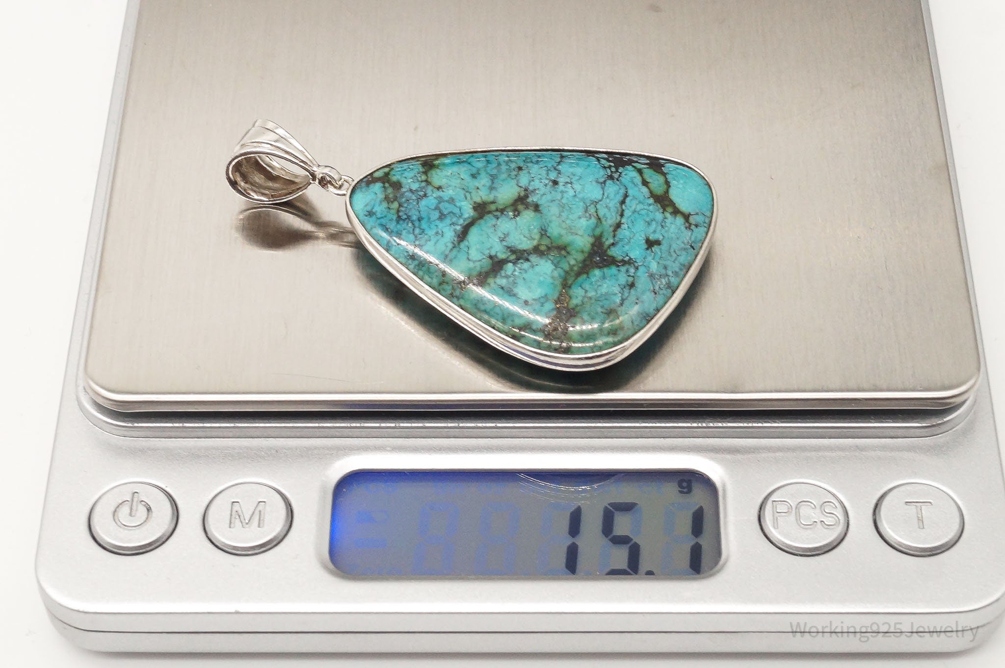 Vintage Large Turquoise Sterling Silver Necklace Pendant