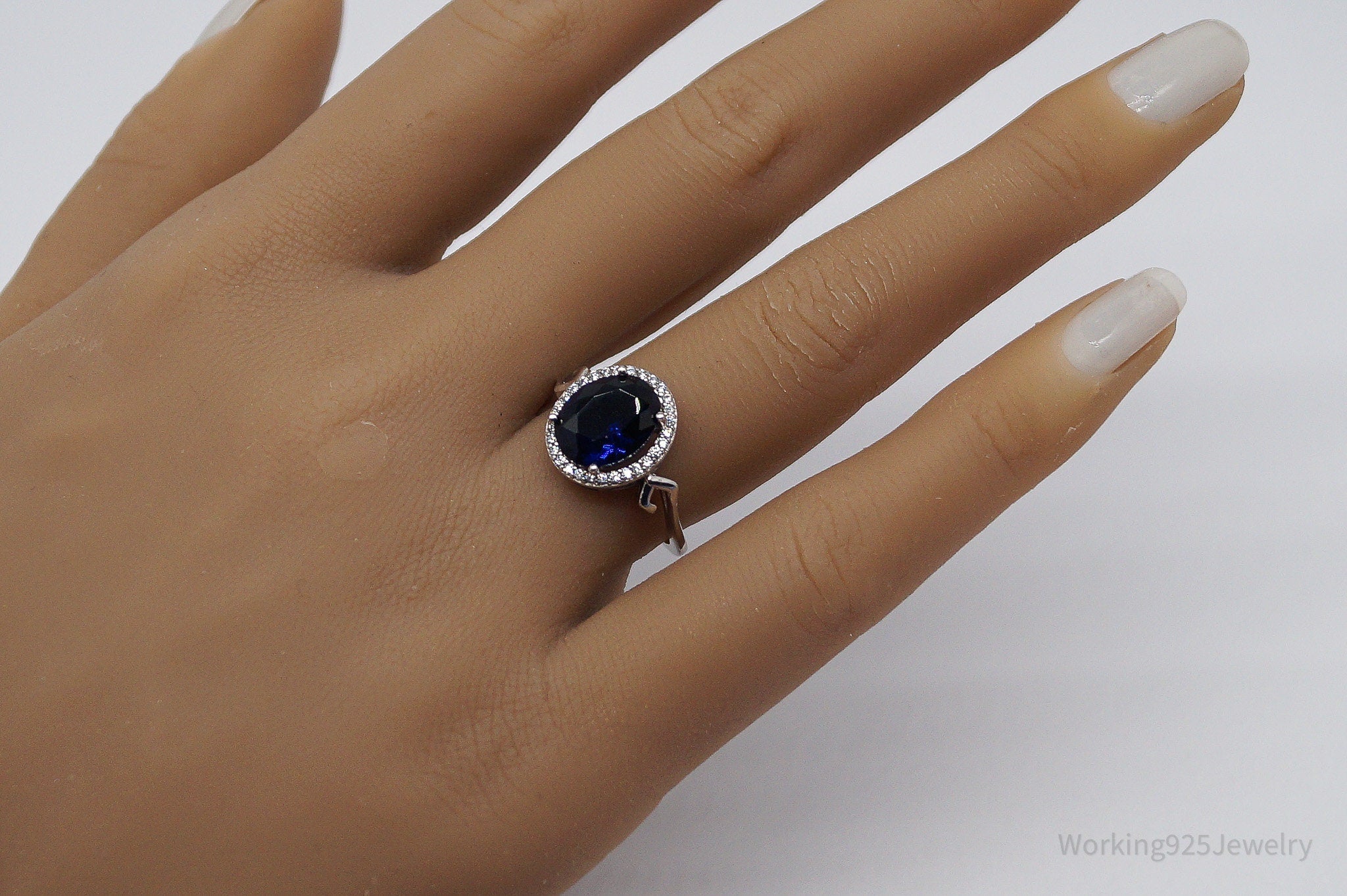 Vintage Lab Sapphire Cubic Zirconia Sterling Silver Ring - Size 7