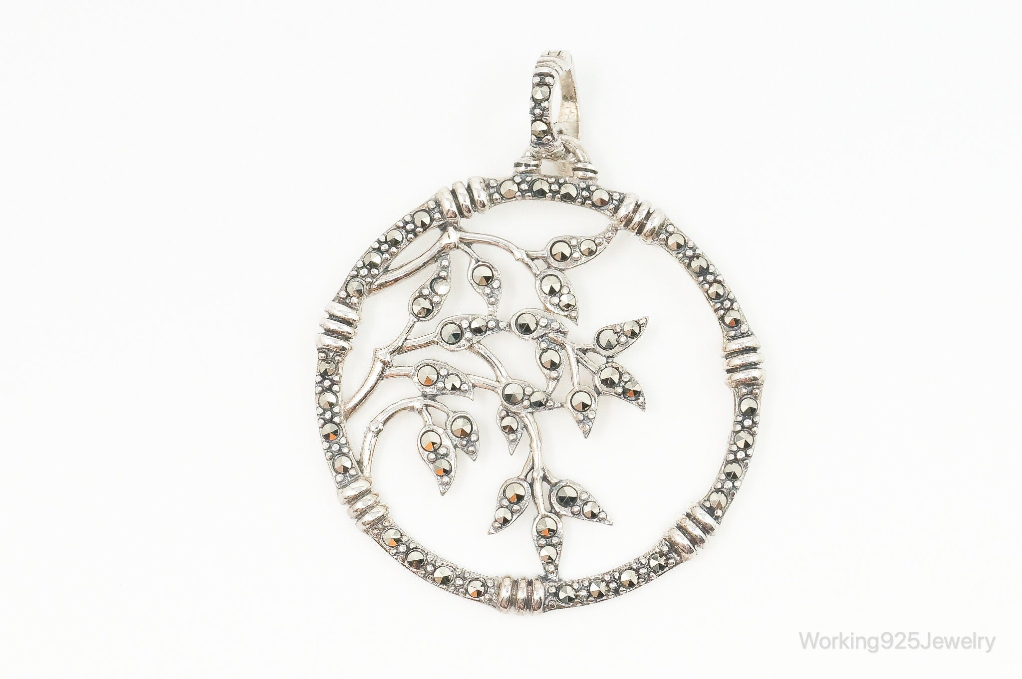 Vintage Large Marcasite Tree Limbs Sterling Silver Necklace Pendant