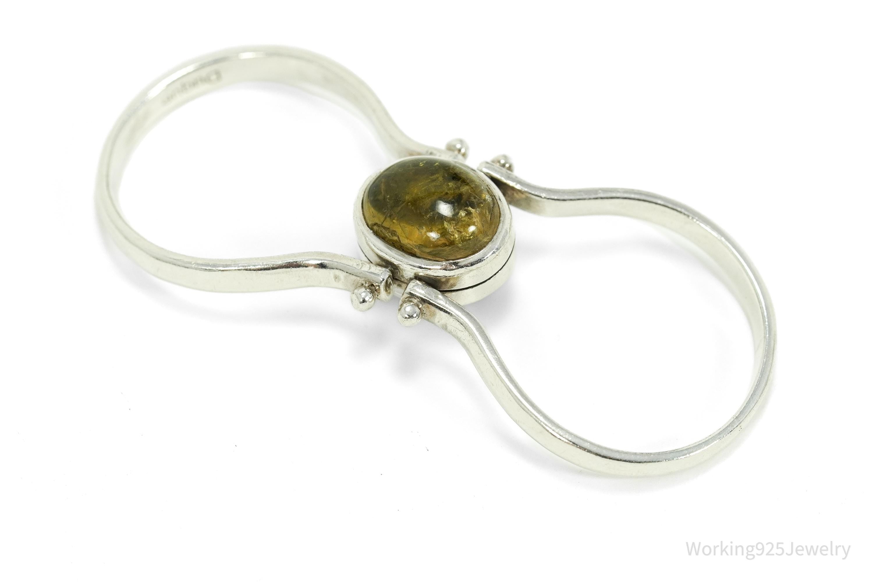 Vintage Citrine & Sheen Obsidian Reversible Silver Ring - Size 11