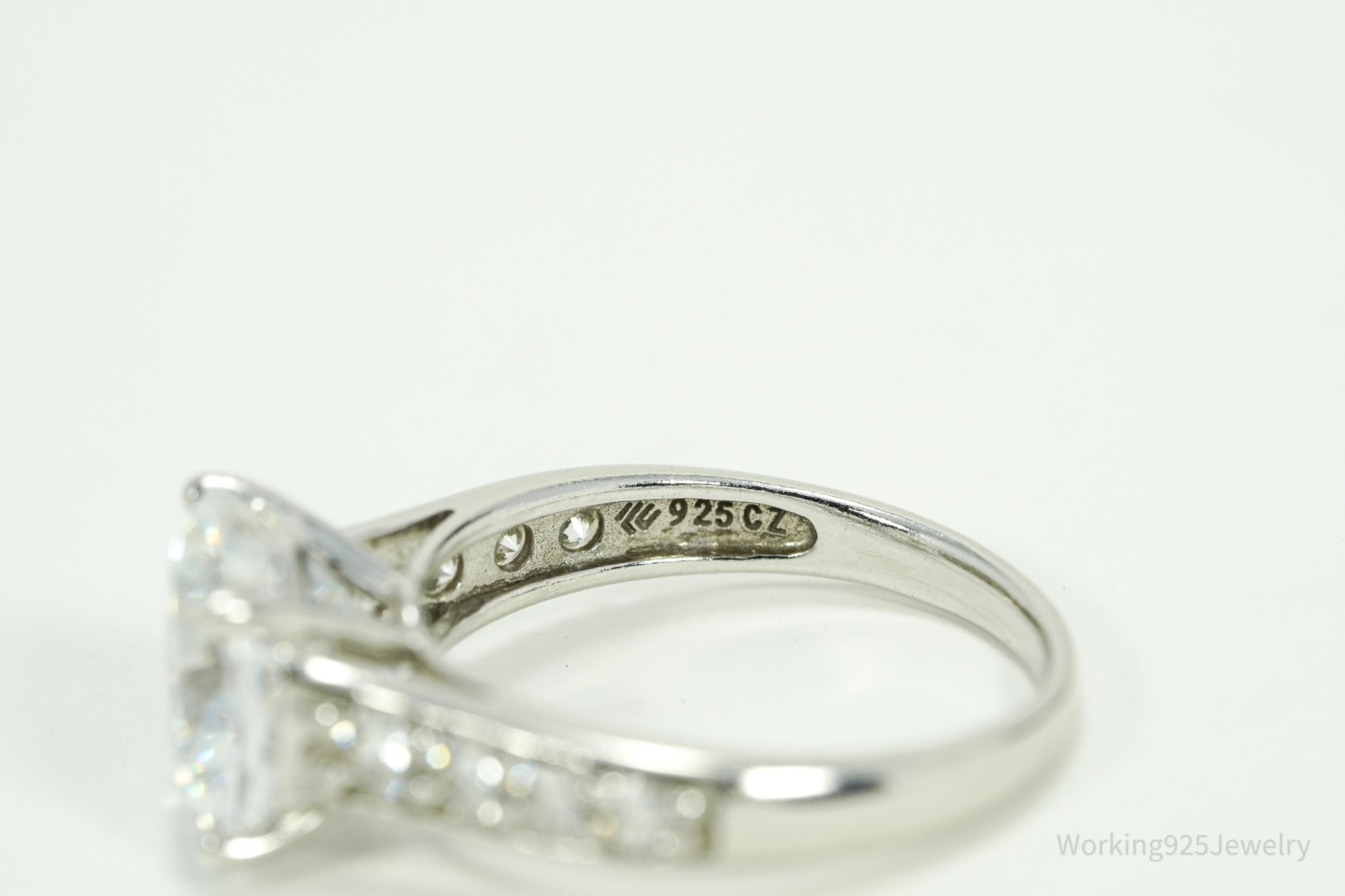 Vintage Cubic Zirconia Platinum Clad Sterling Silver Ring - Size 8.25