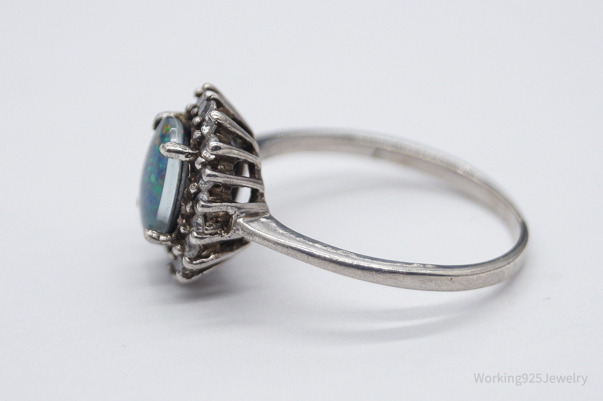 Vintage Opal Triplet Cubic Zirconia Sterling Silver Ring - Size 7