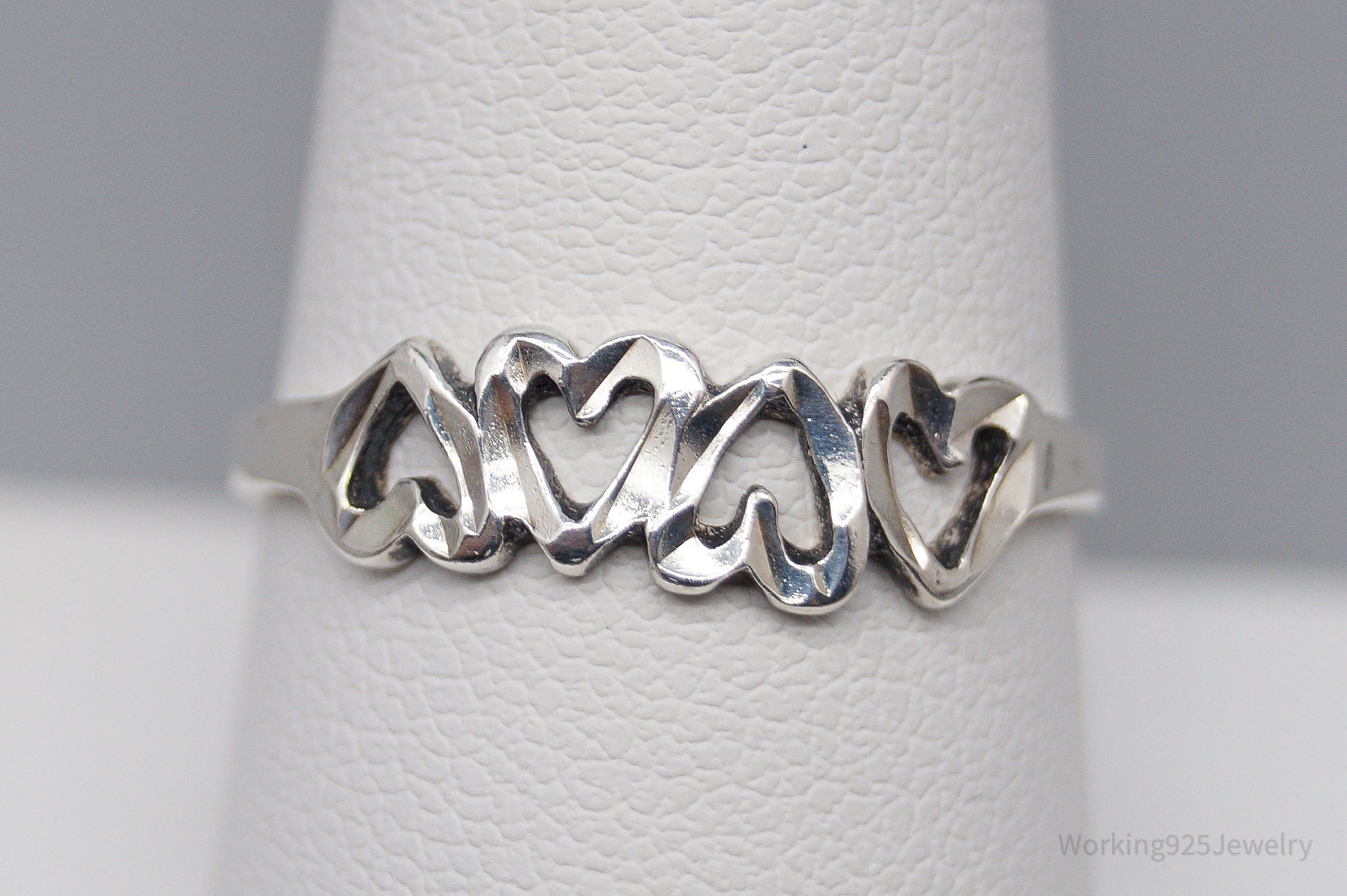Vintage Open Heart Pattern Sterling Silver Band Ring - Size 9