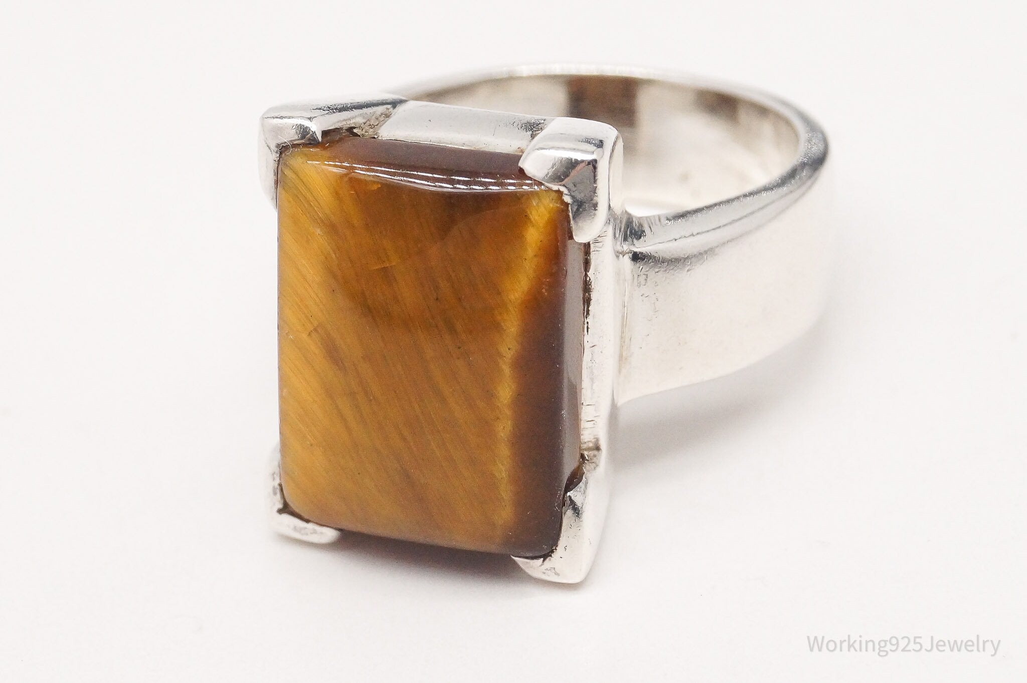 Vintage Large Tigers Eye Sterling Silver Ring - Size 9