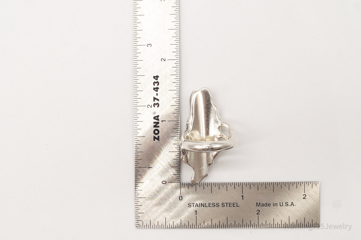 Long Vintage Mid Century Brutalist Silver Ring - Size 6.5