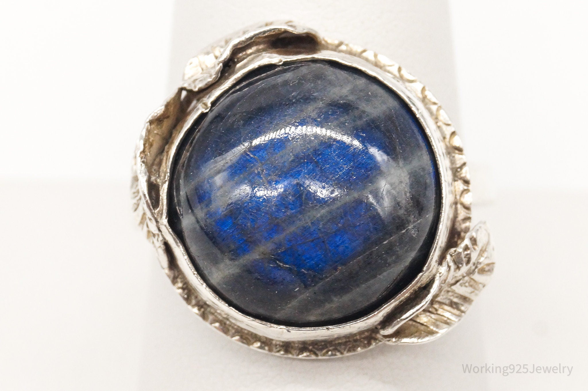 Vintage Large Labradorite Silver Ring - Size 9