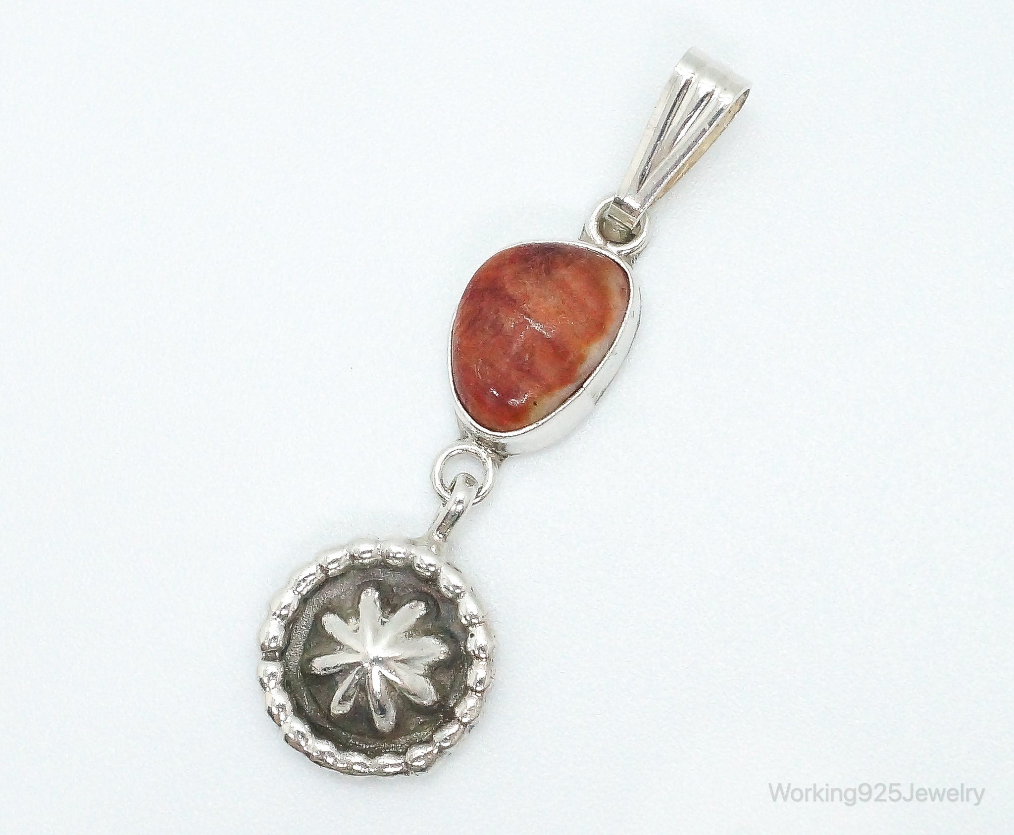 Vintage Native American Unsigned Coral Sterling Silver Pendant