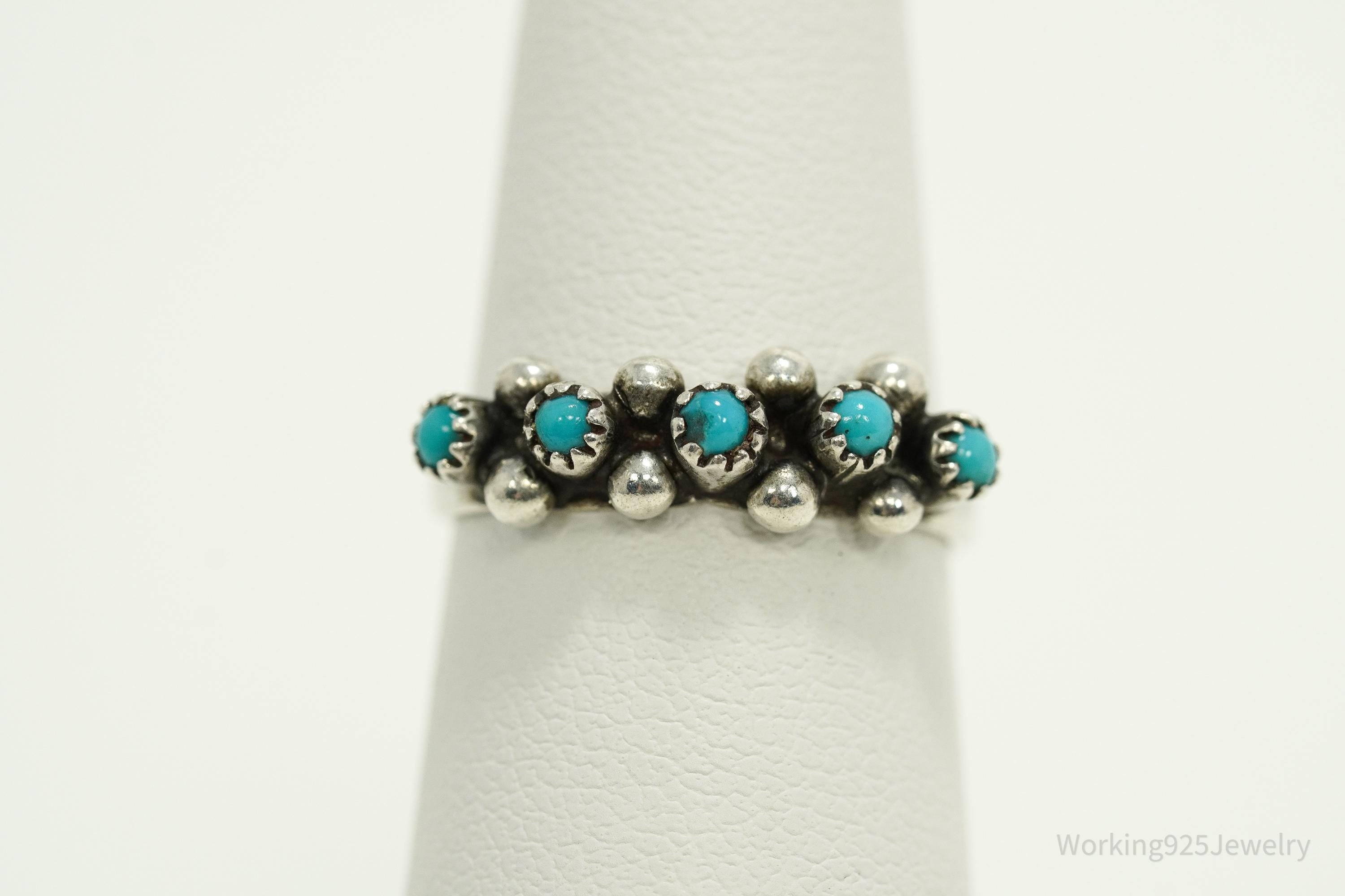 Vintage Handmade Native American Turquoise Unsigned Silver Ring - Size 5.25