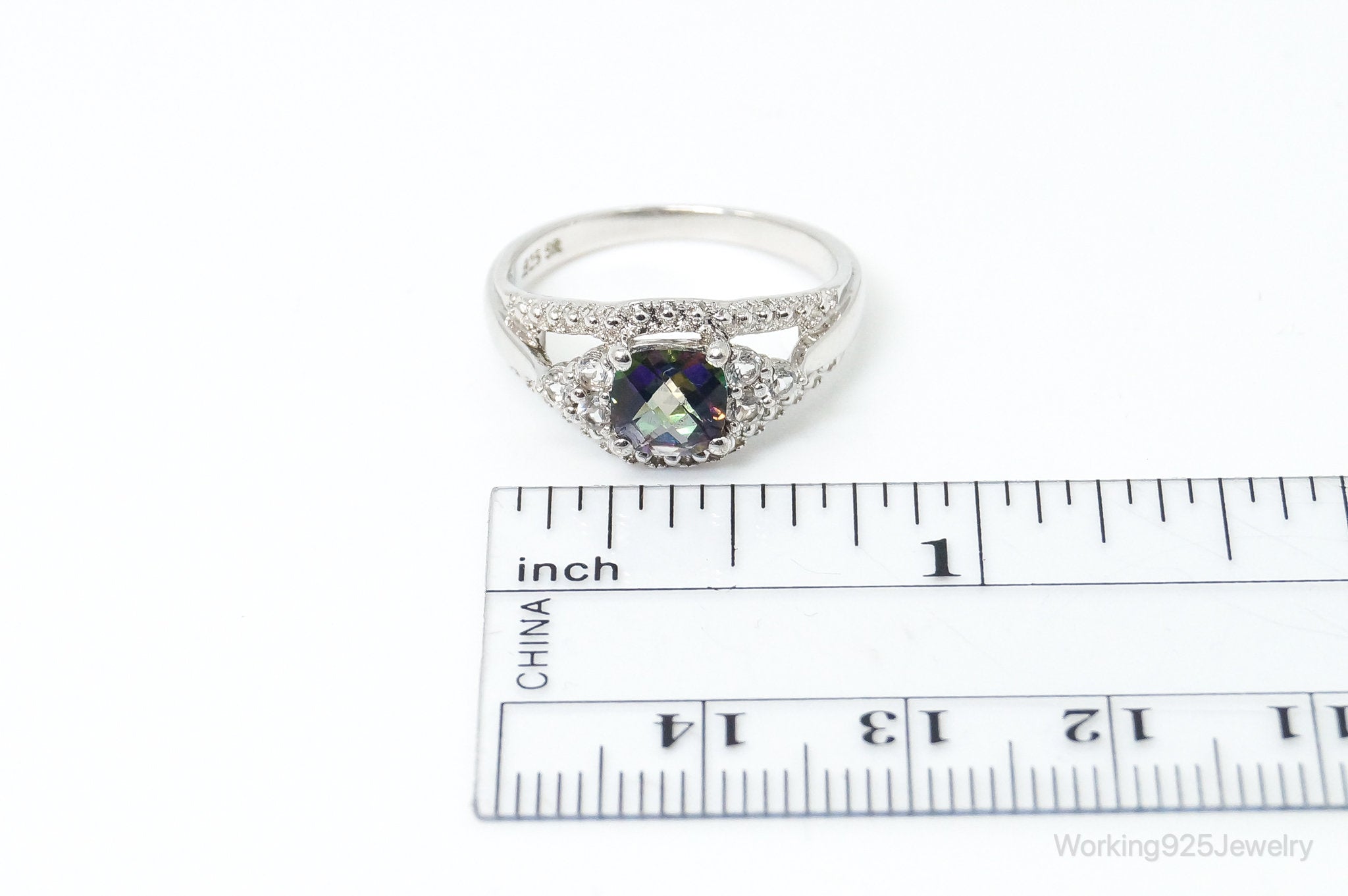 Vintage Mystic Topaz Cubic Zirconia Ring Sterling Silver - Size 7