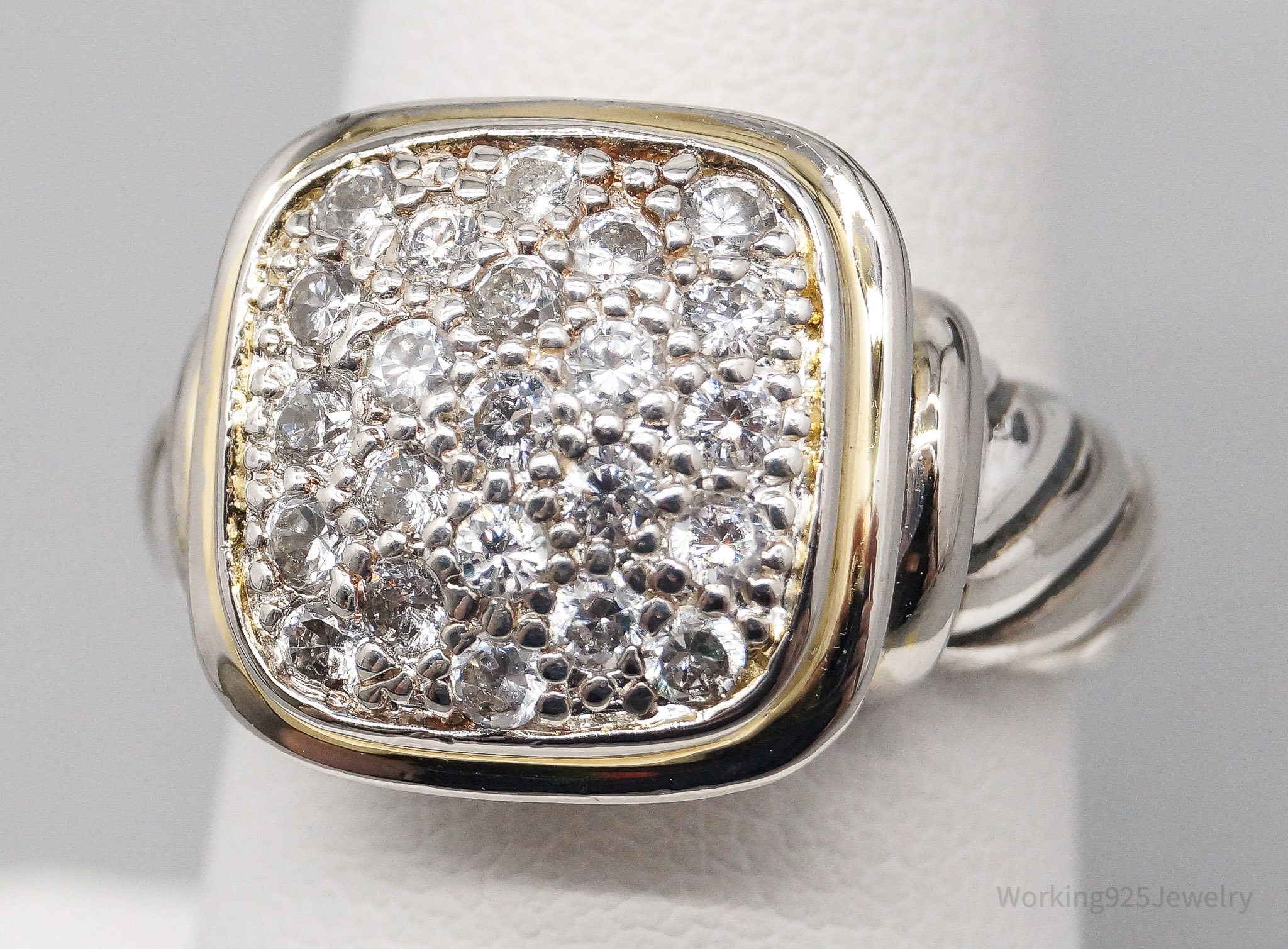 Vintage Cubic Zirconia Gold Vermeil Sterling Silver Ring - Size 7.5