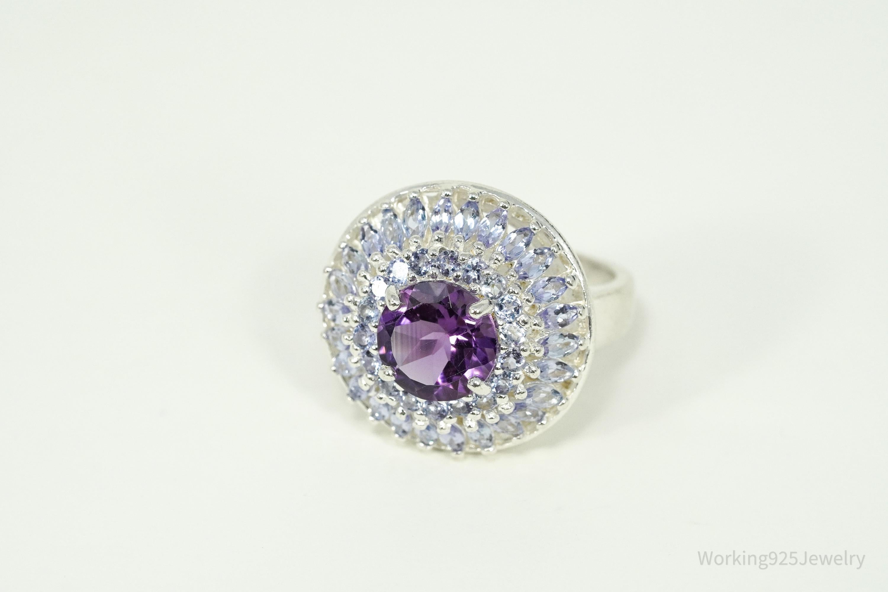 Vintage Amethyst & Iolite Sterling Silver Ring - Size 9