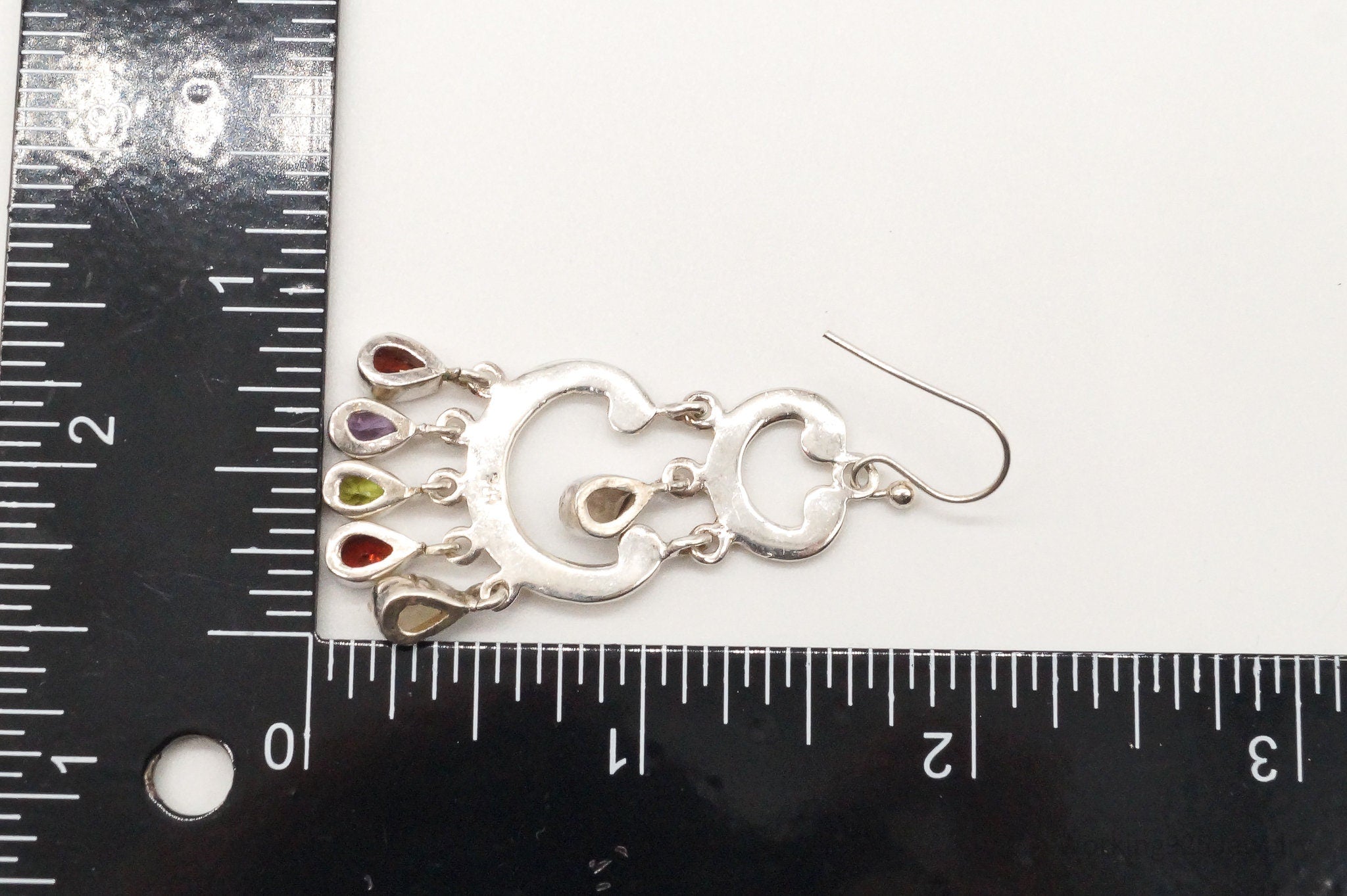 Vintage Multi Gemstones Sterling Silver Dangle Earrings