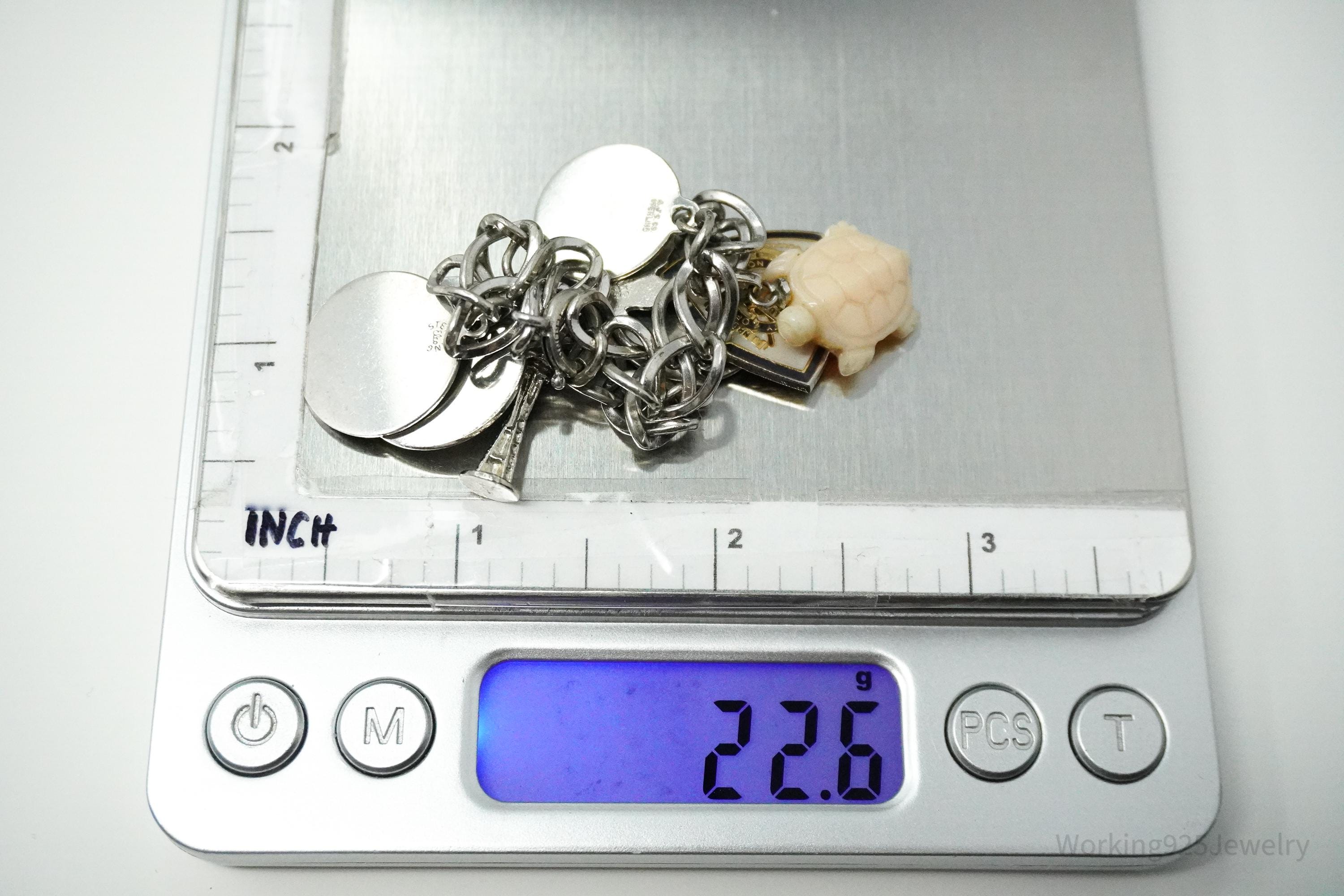 Vintage Sterling Silver Charm Bracelet - 7"