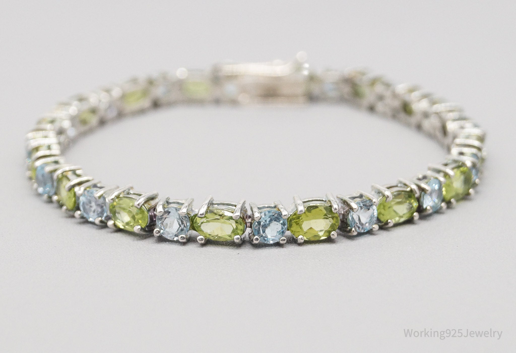 Vintage Designer DBJ Blue Topaz Peridot Sterling Silver Bracelet