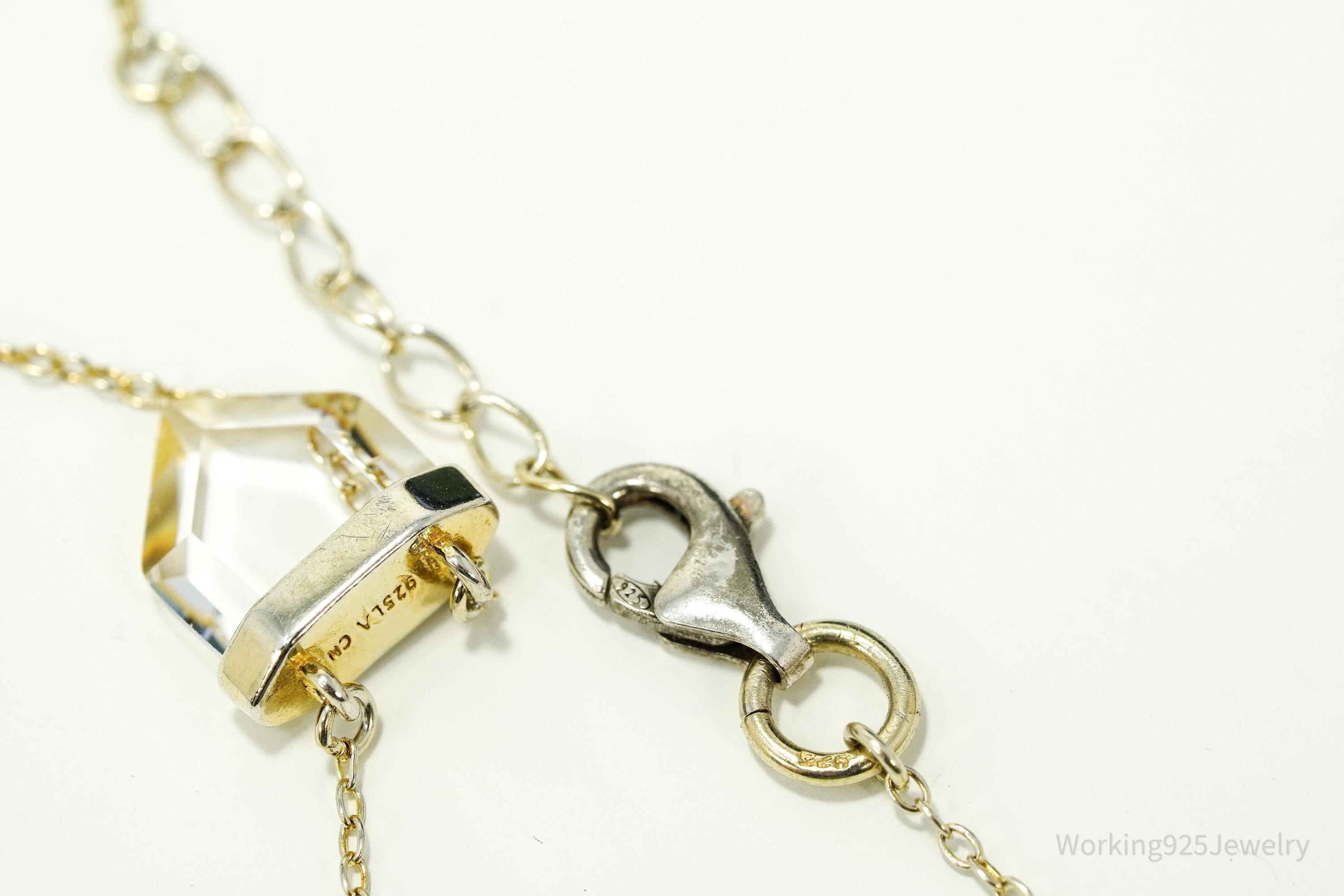 Vintage Clear Crystal Gold Vermeil Sterling Silver Necklace 19"