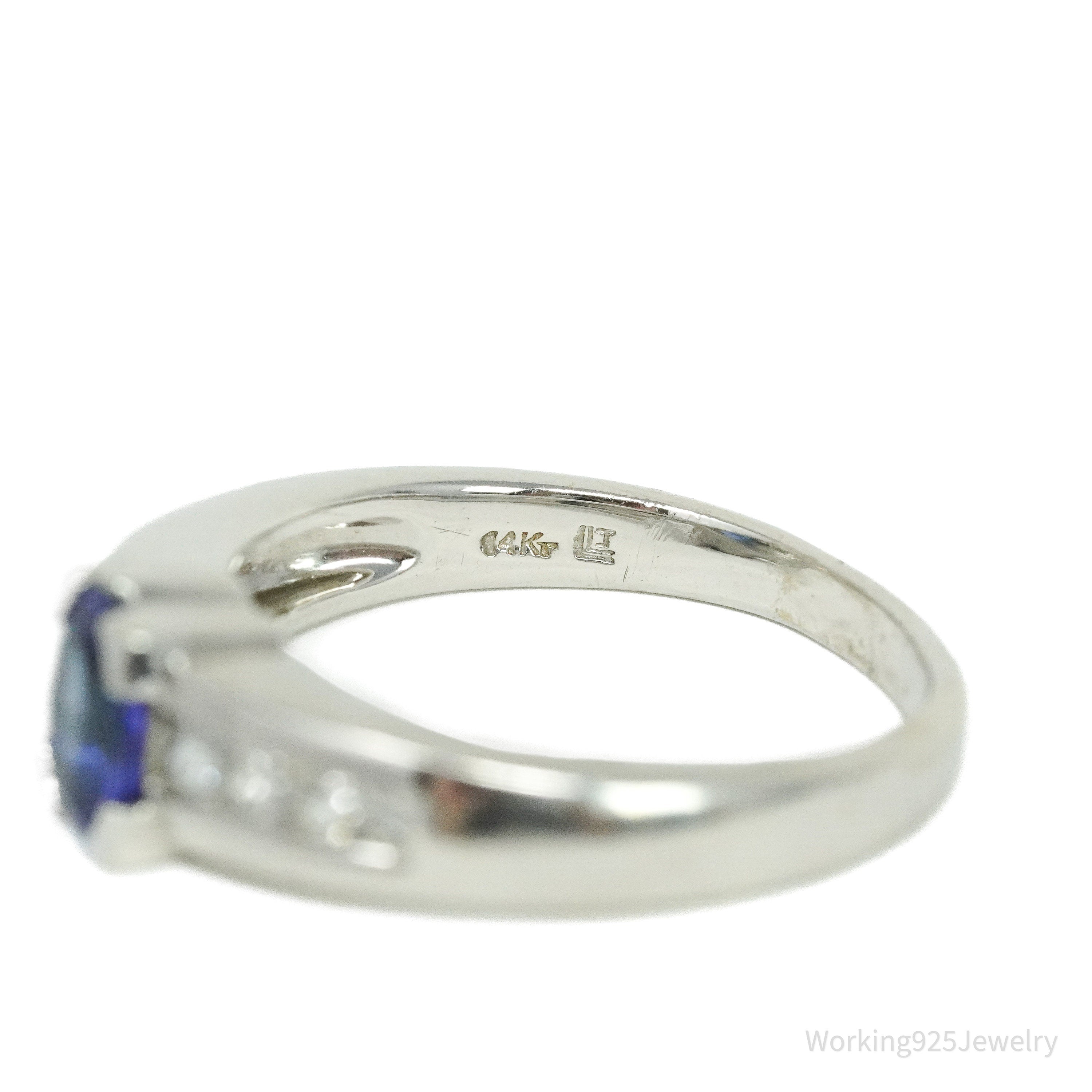 14K White Gold, Diamond & Oval Tanzanite Cocktail Ring - Size 9